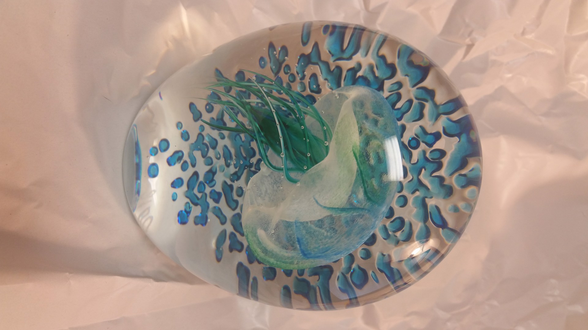 Sideways Ripple Jelly Blue & Green w/Bubbles by Hot Island Glass