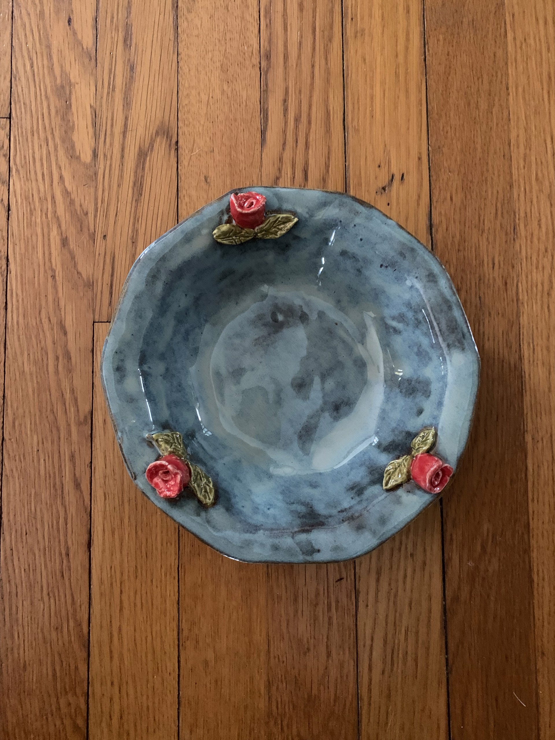 9 in Bowl with Roses, blue rutile by Michael Hagan
