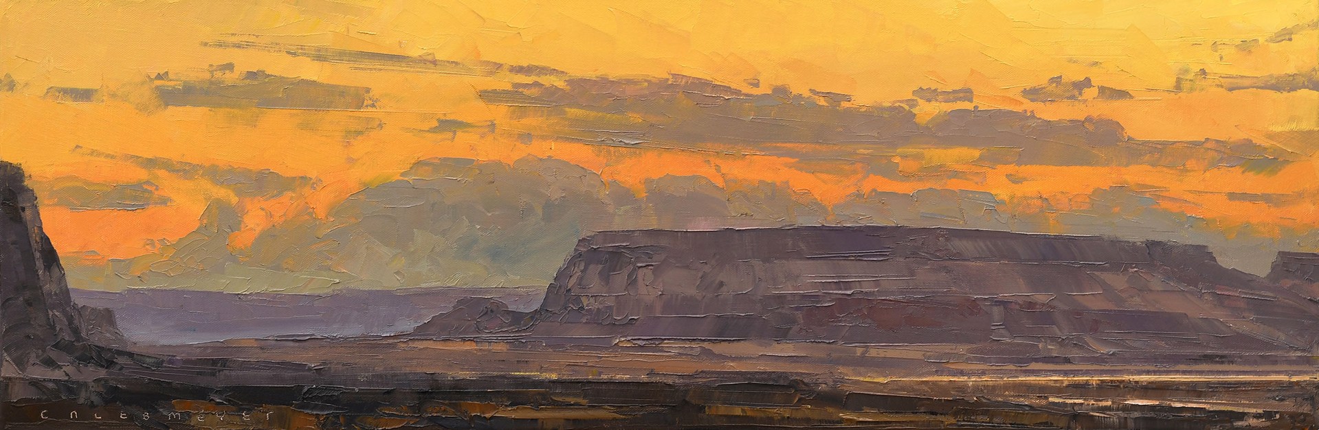 Original Landscape Painting By Caleb Meyer Featuring A Desert Plateau At Sunset