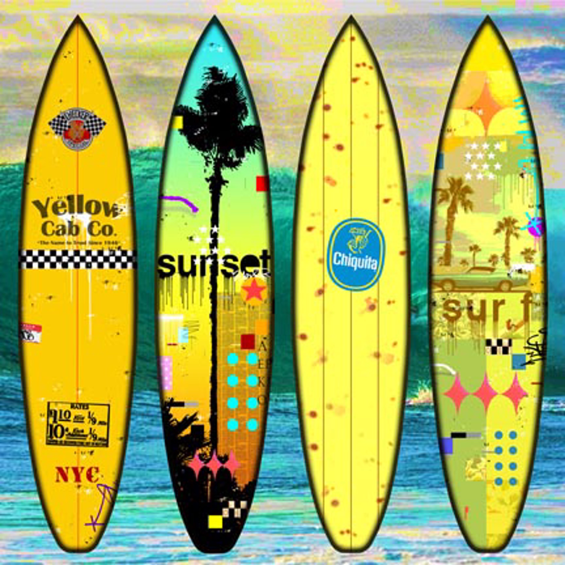Four Surfboards Sunset by Mark Andrew Allen