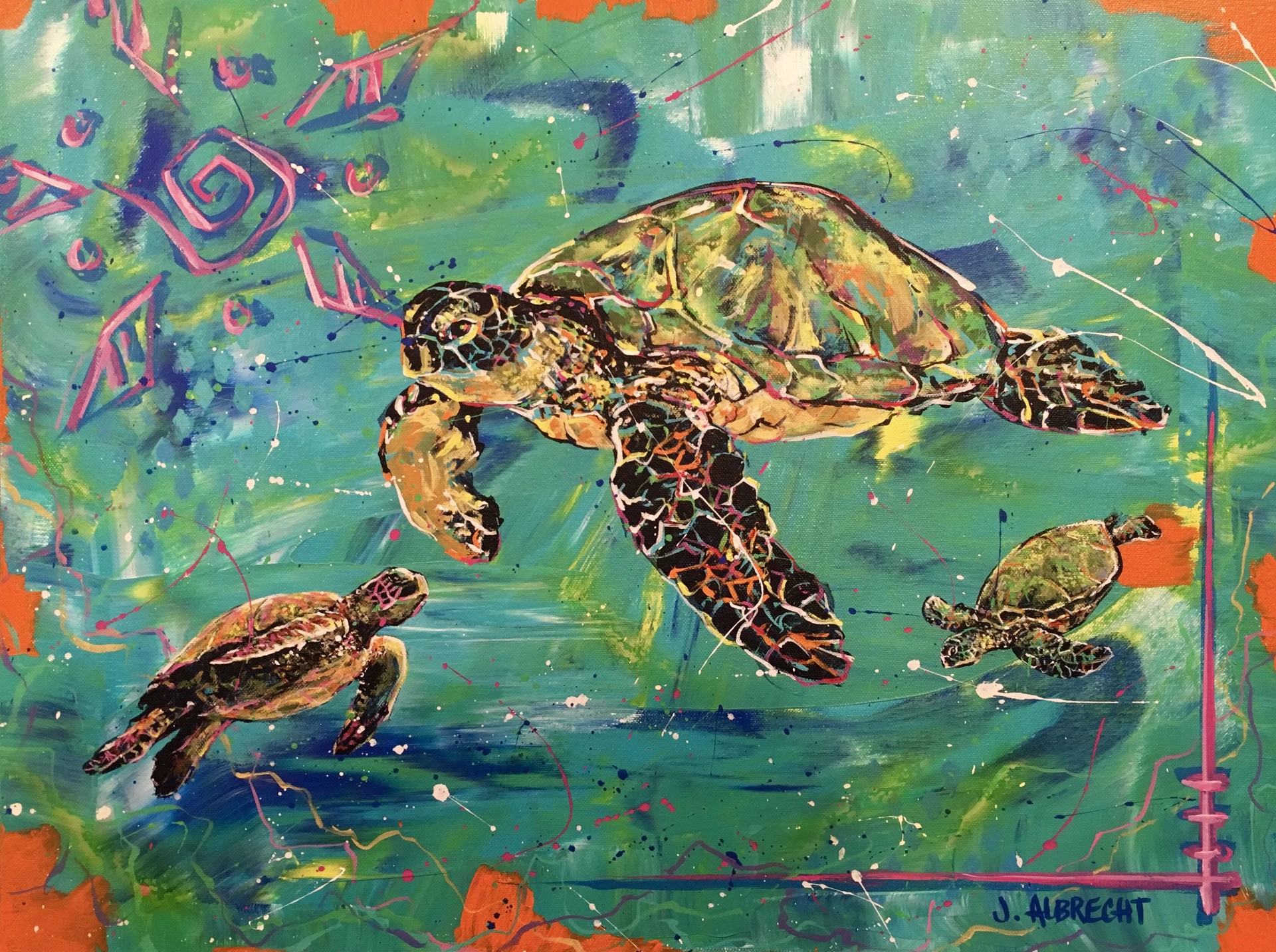 Commission: J. Parker 1 large + 2 sm turtles by Jeff Albrecht