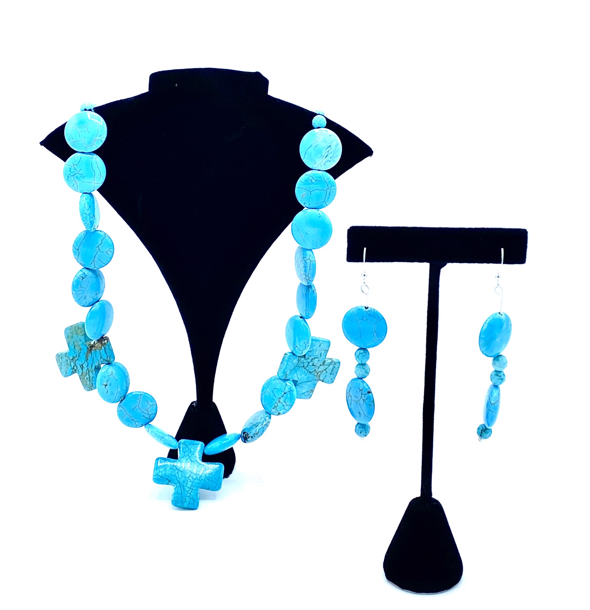 Turquoise Cross Necklace and Earrings by Patrice Box