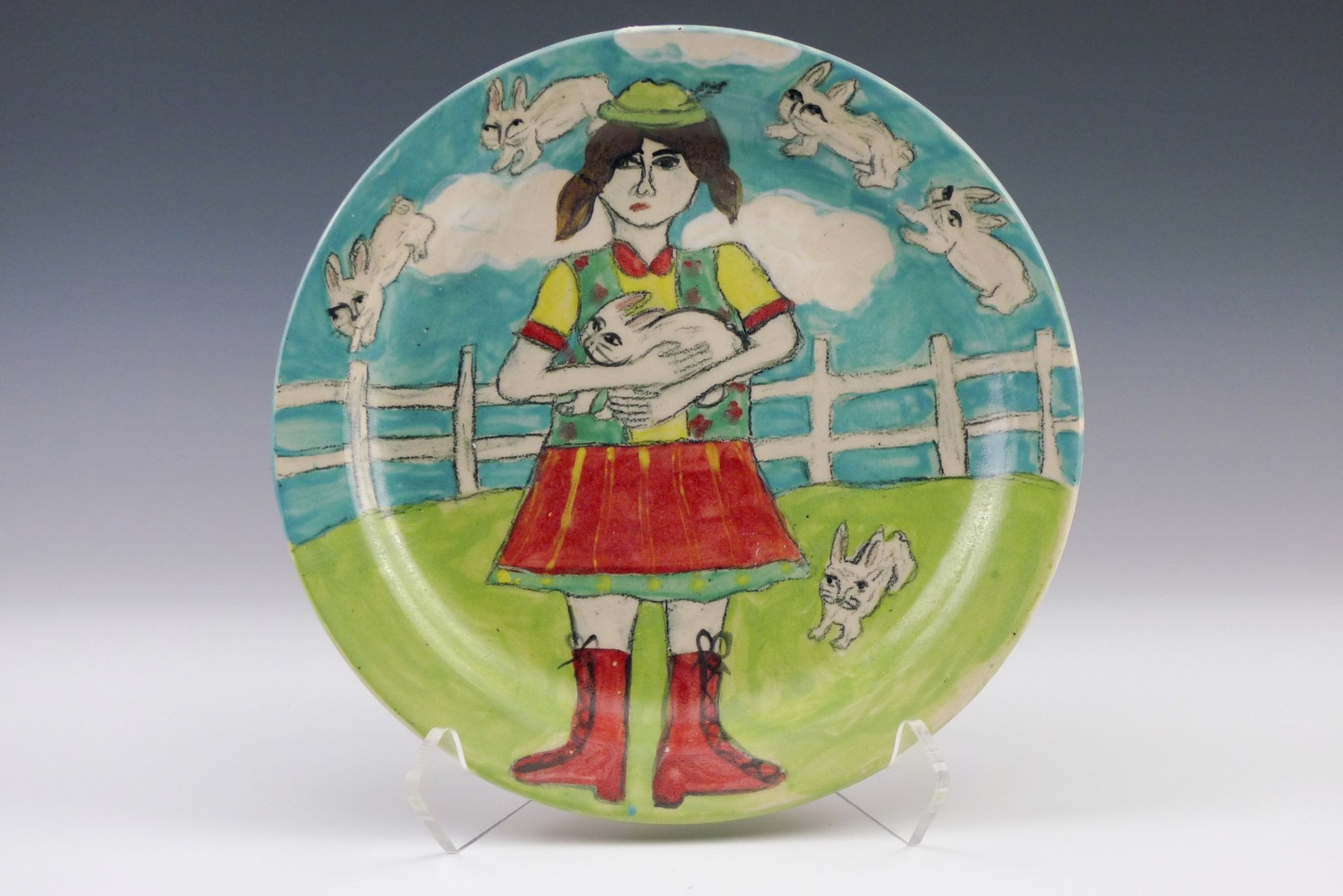 Girl with Rabbits Plate by Wendy Olson