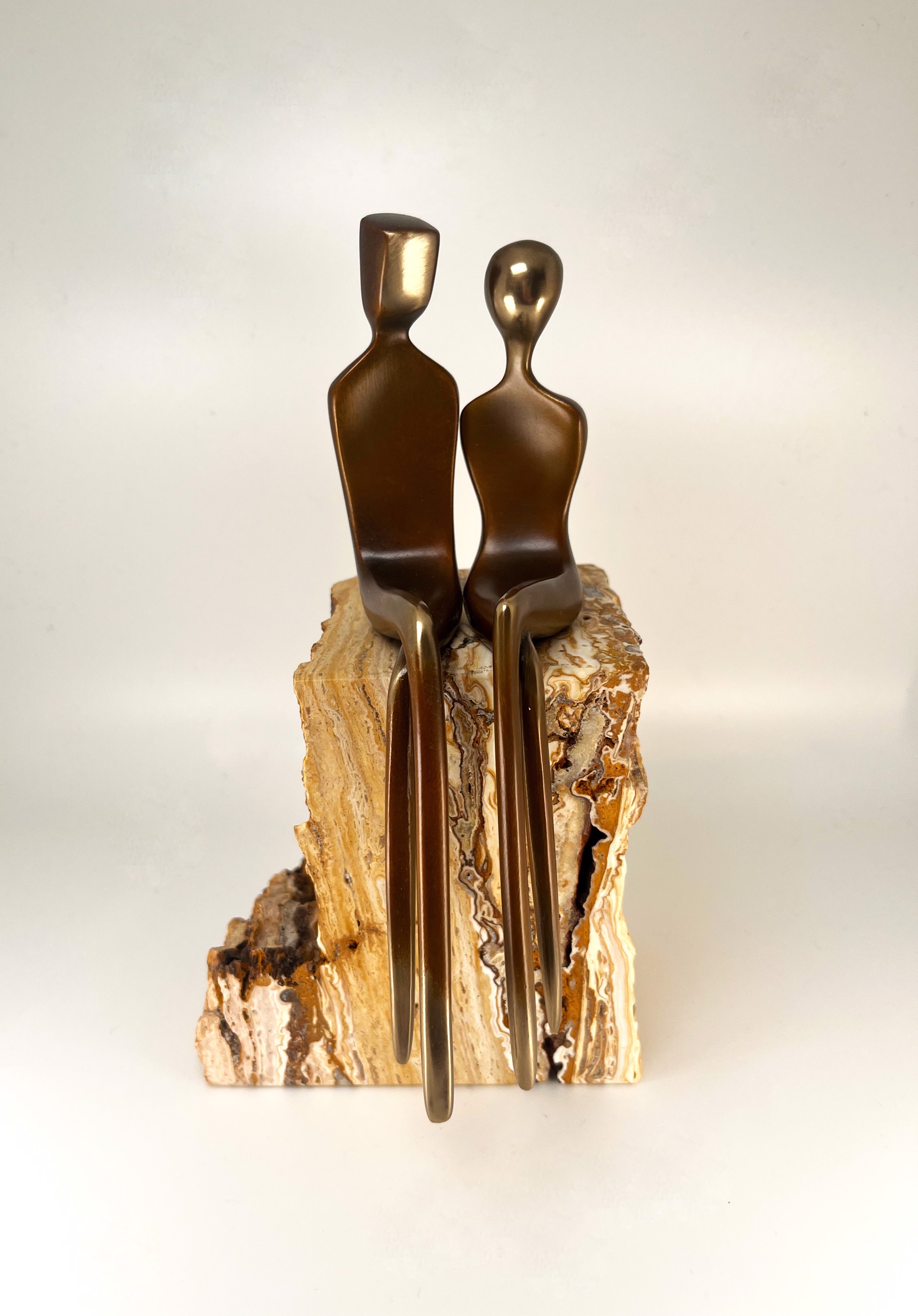 Elegant Couple in Light Brown Mounted on Travertine by YENNY COCQ