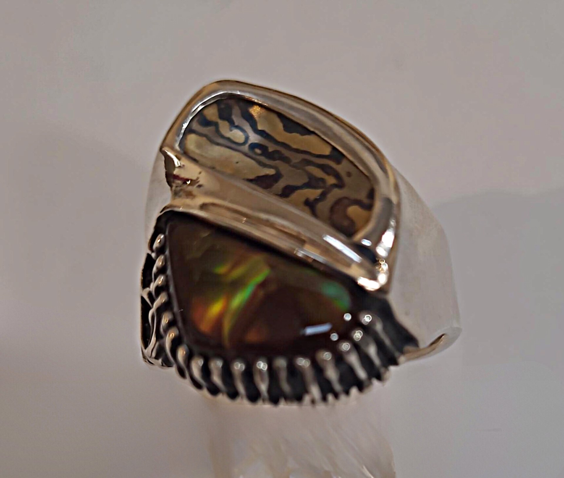 Ring - Sterling Silver with Mokume & Fire Agate BKN-520 by Ken and Barbara Newman