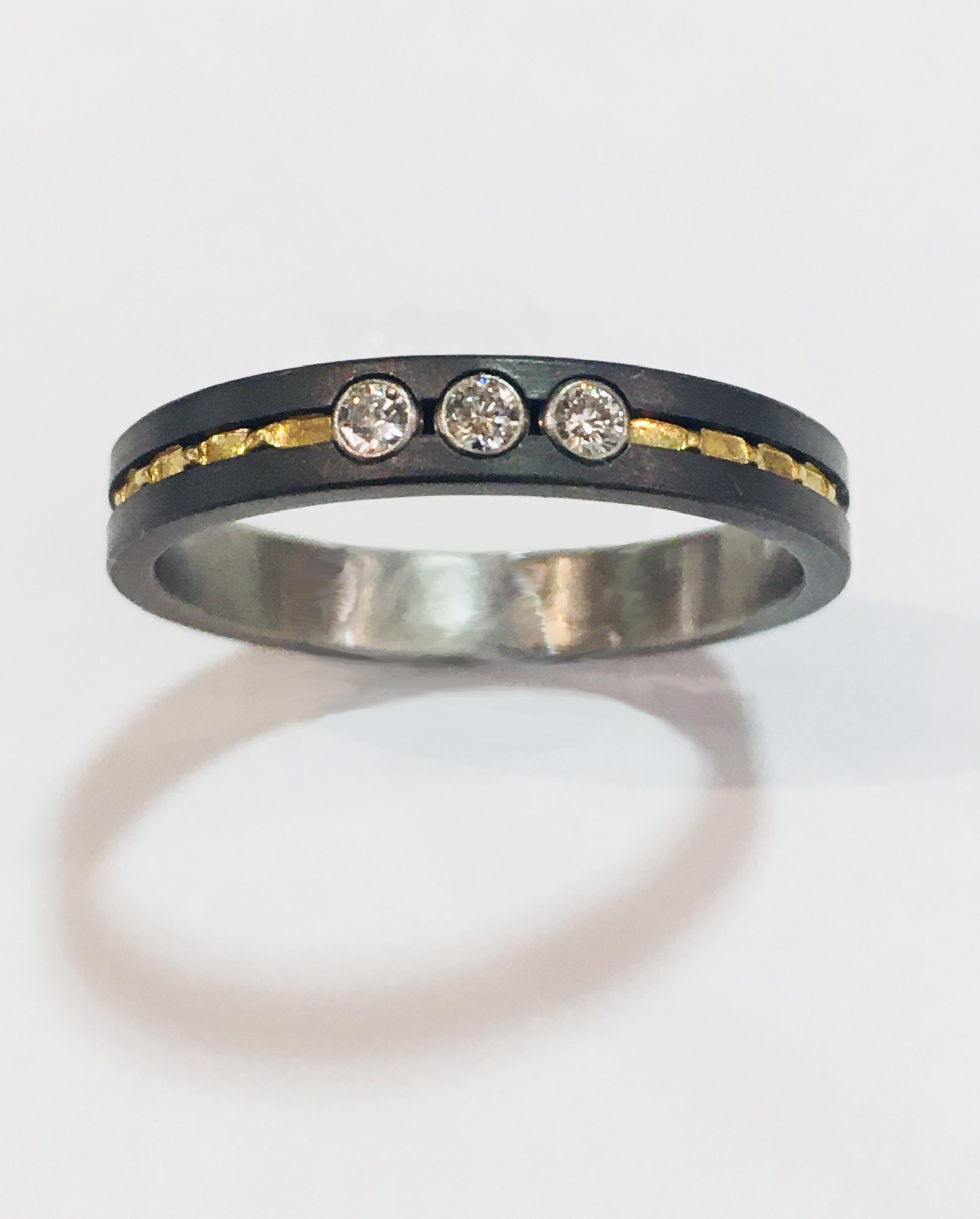 Titanium and Gold Ring with Diamonds by WES & GOLD