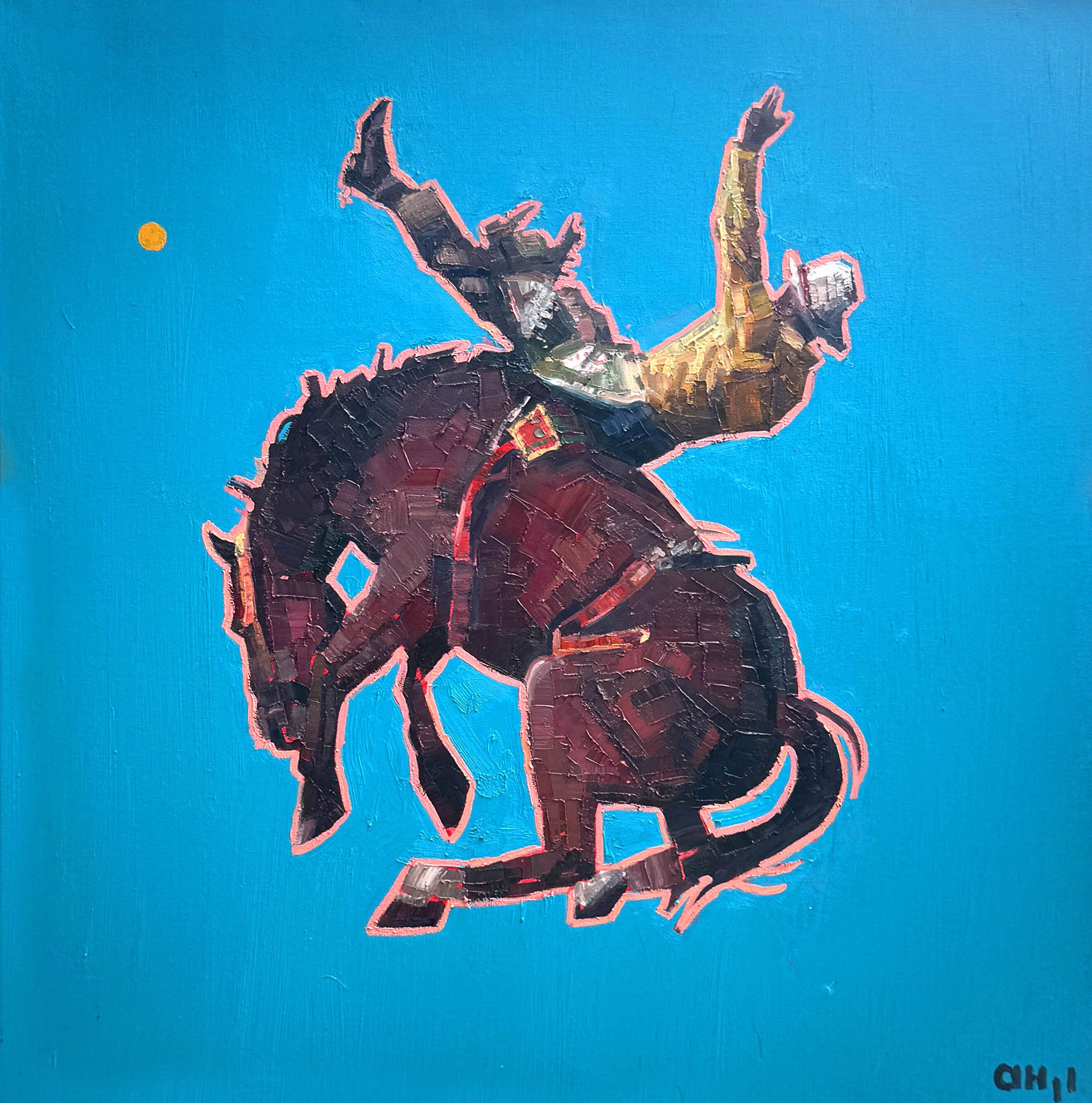 Original Oil on Canvas Painting By Aaron Hazel Featuring A Rider On A Bucking Bronco