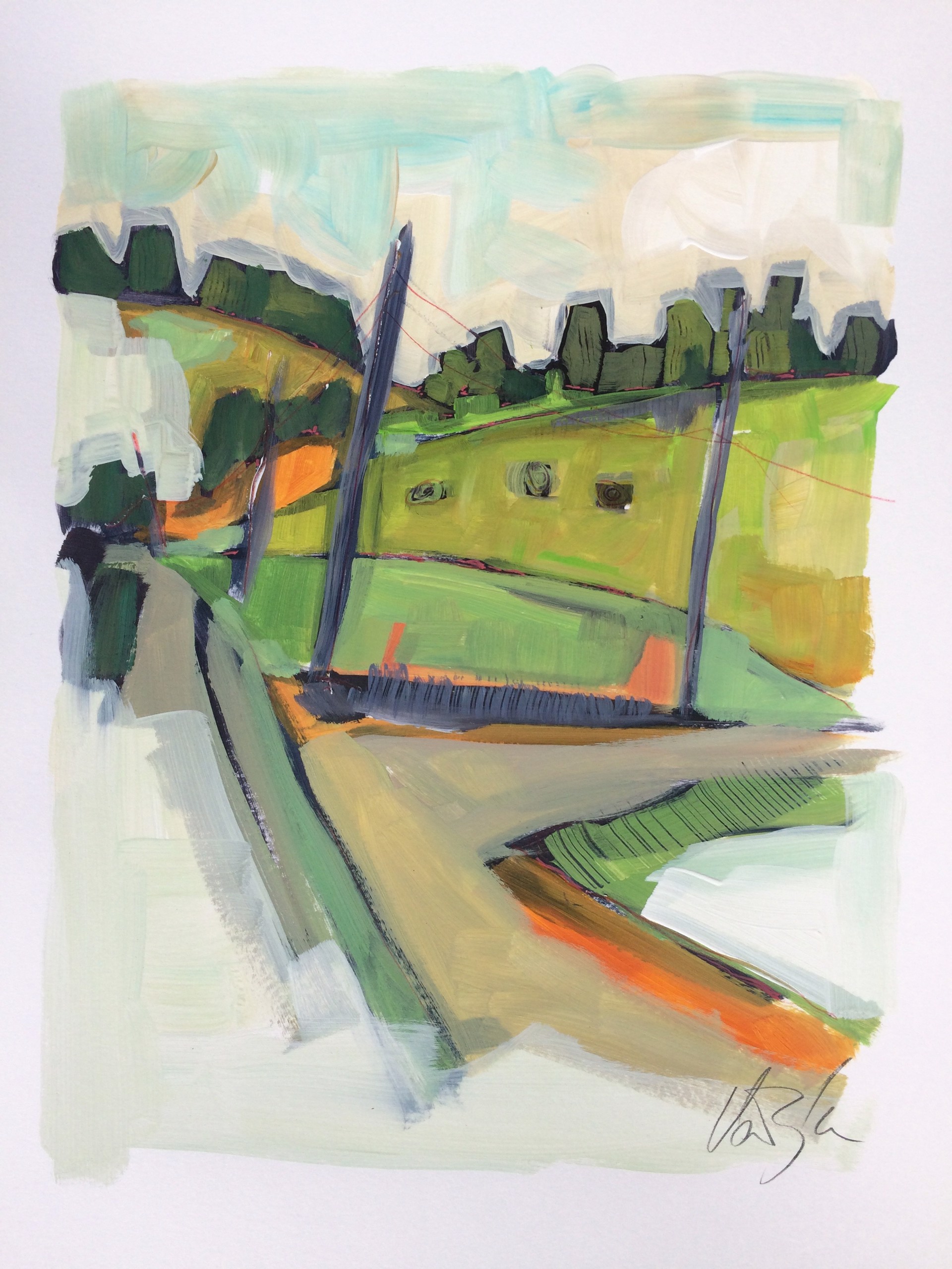 Green Fields with Purple Telephone Poles by Rachael Van Dyke