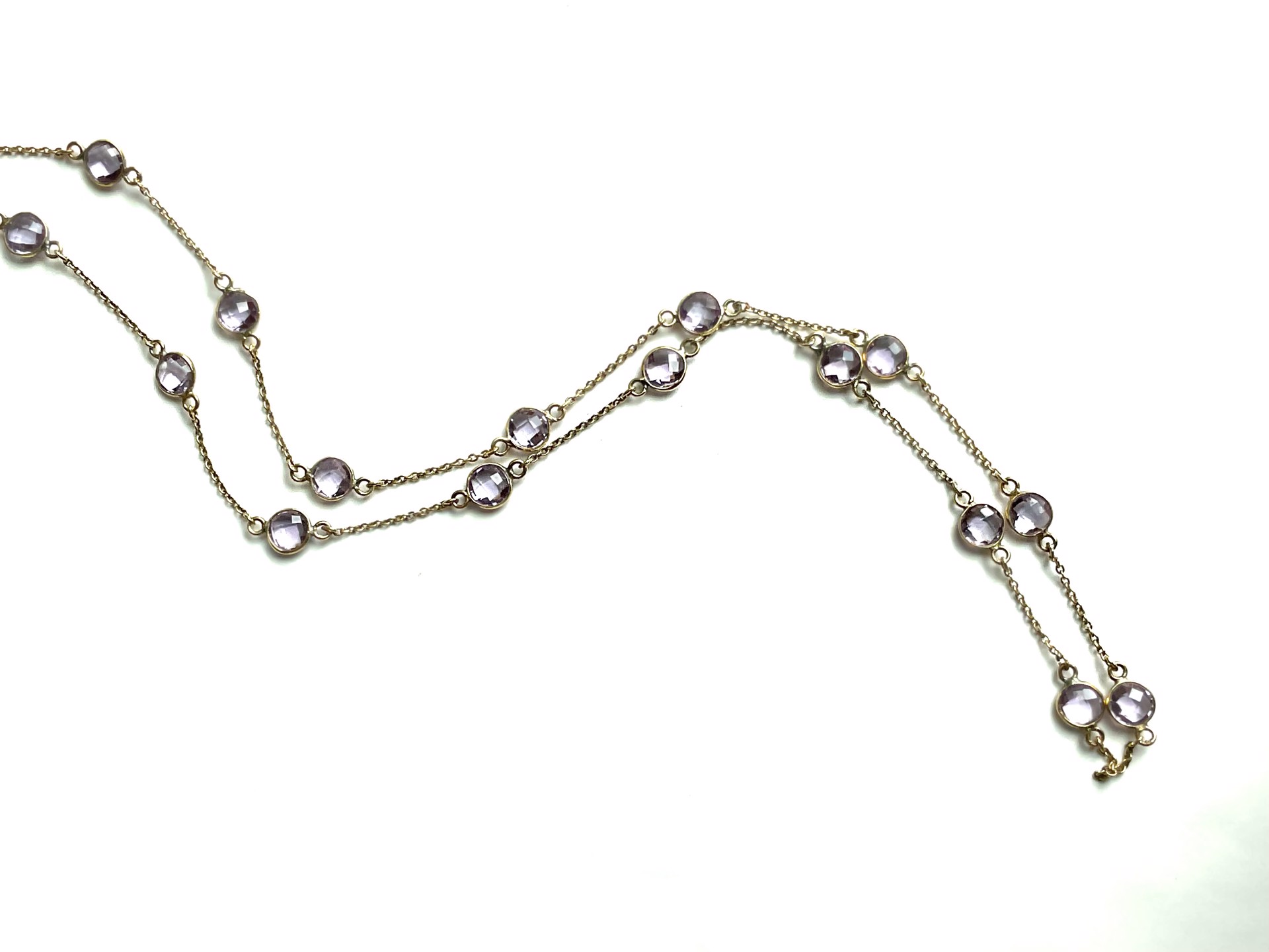 A8528E Bezel-set Round Faceted Pink Amethyst Chain by Melinda Lawton Jewelry