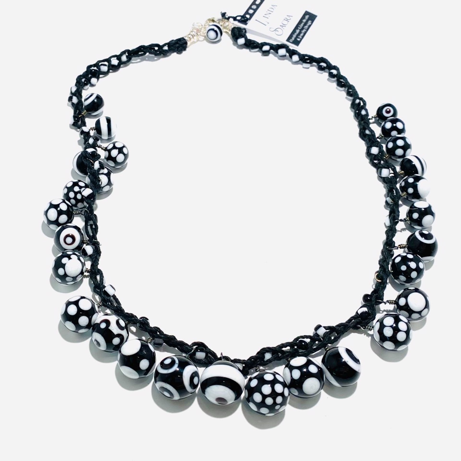 Black and White Bubble Beads, Crotched Necklace LS22-475 by Linda Sacra