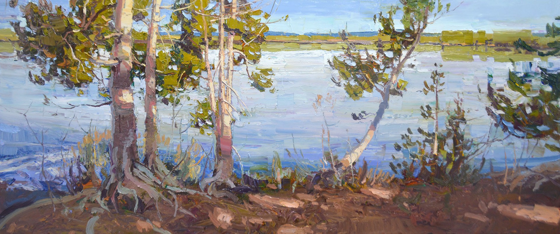 Original Contemporary Oil Painting Of Water With Trees On The Shore By Silas Thompson Available At Gallery Wild