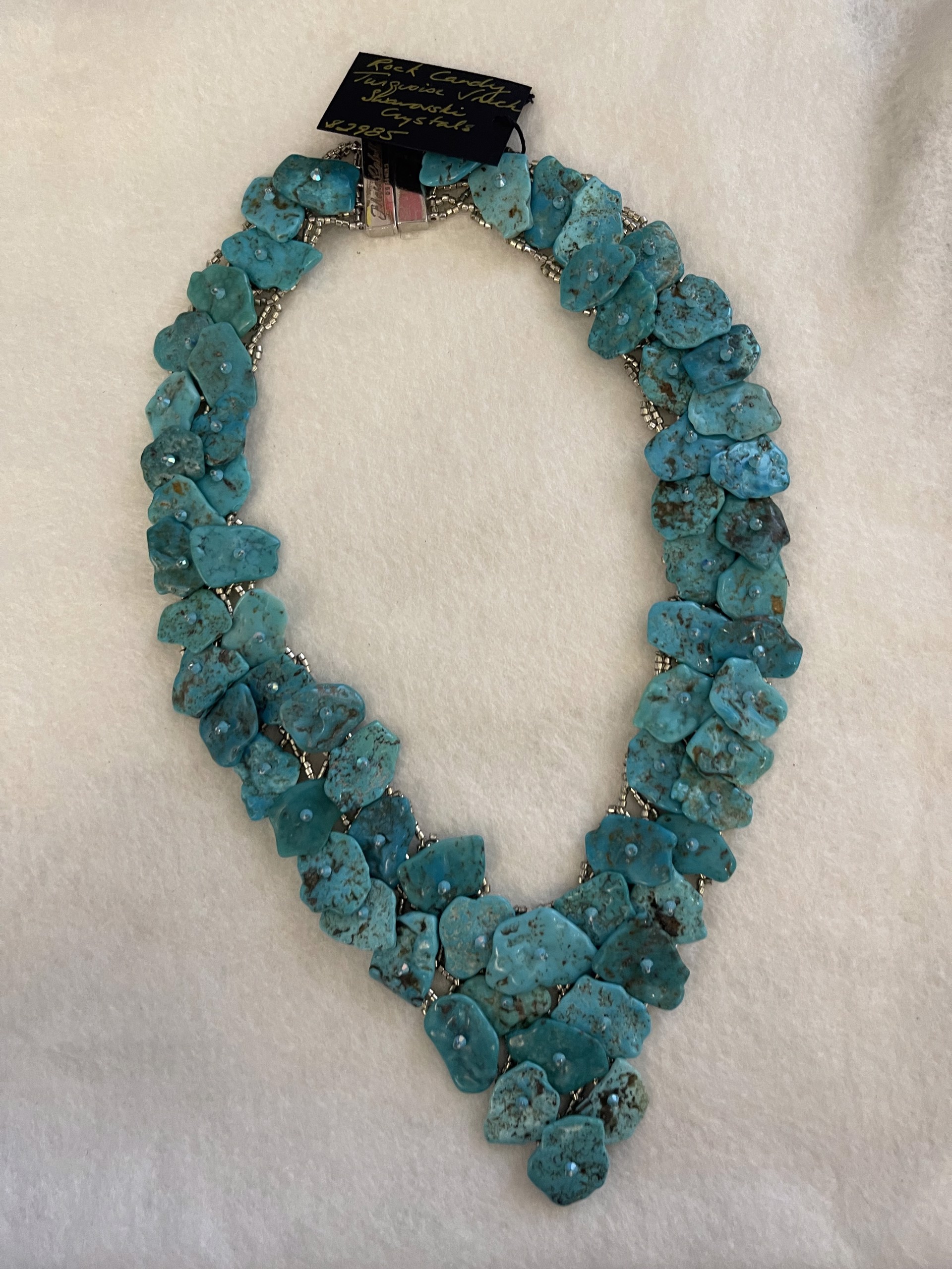 Rock Candy Turquoise V-neck Swarvoski Crystal Necklace