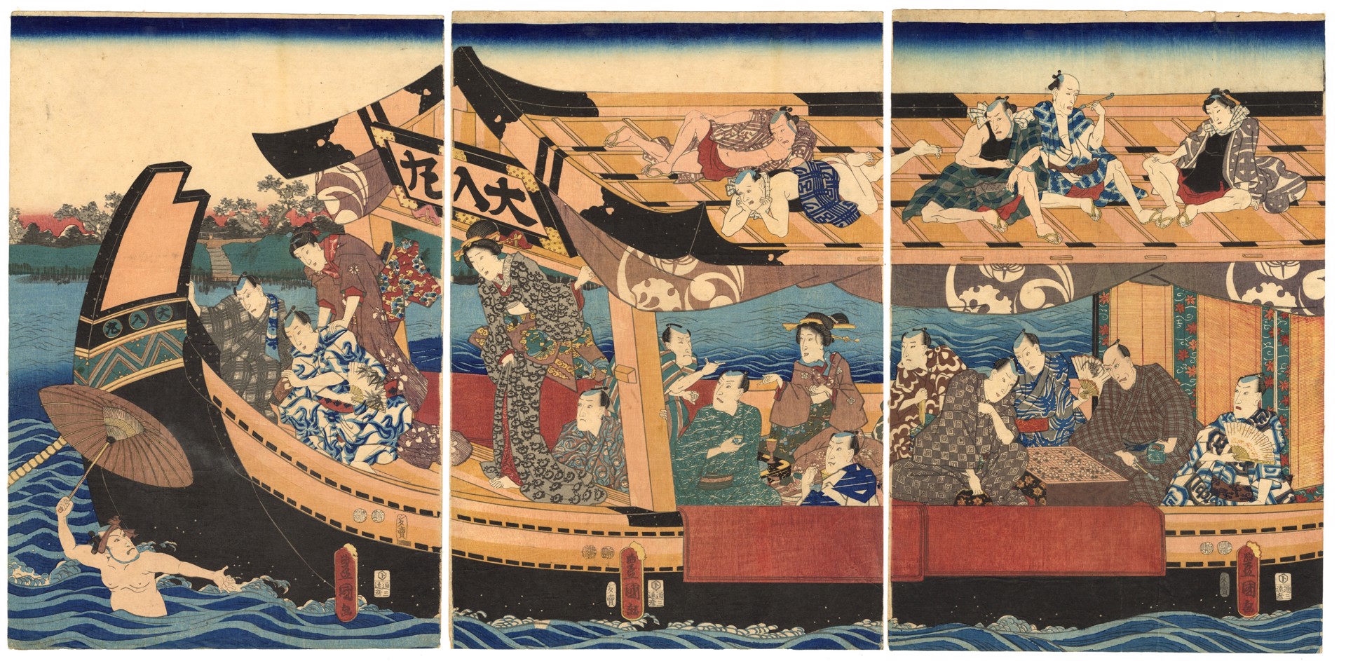 Actors on the Pleasure Boat,  Full House by Kunisada