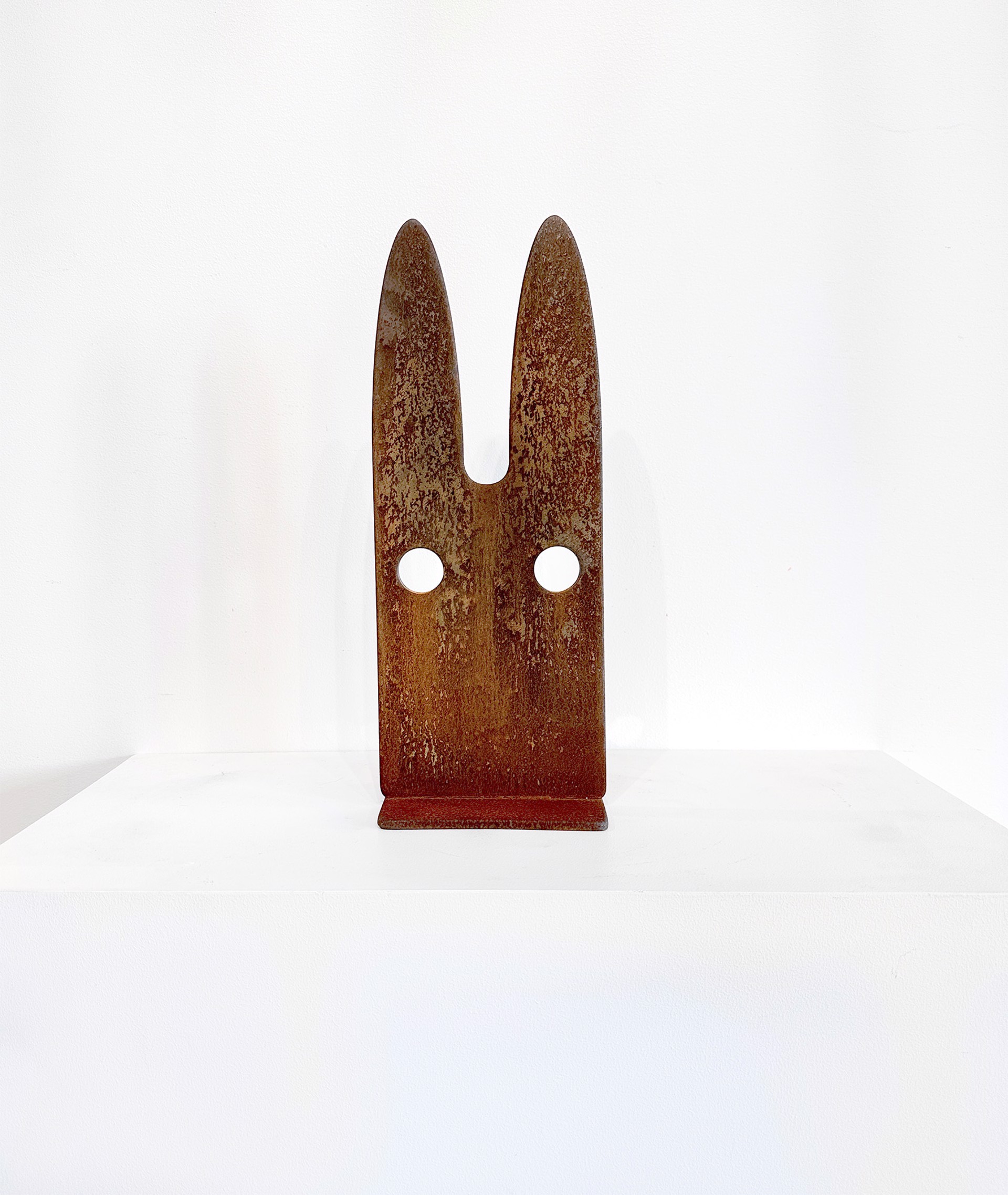 Steel Sculpture By Jeffie Brewer Featuring An Abstracted Bunny In Simplified Shapes 
