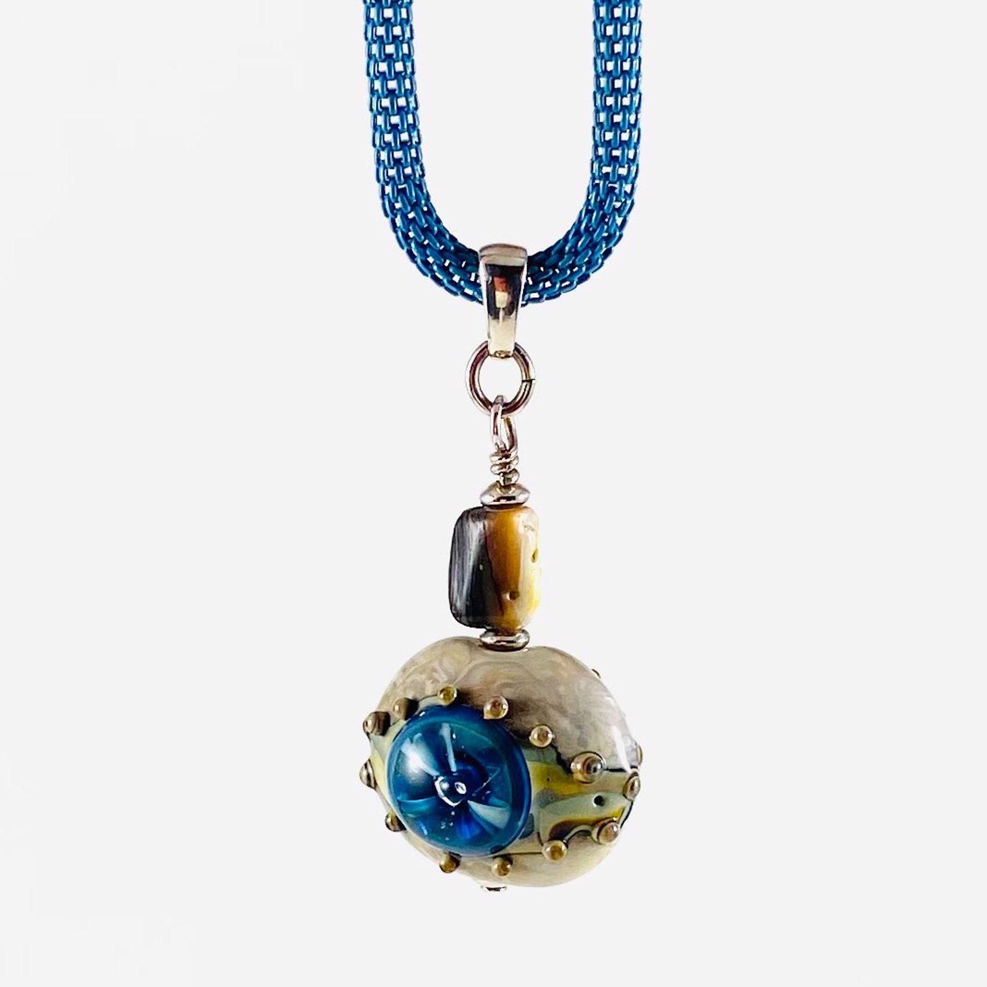 Mermaid Eye Pendant on Turquoise Mesh Chain Necklace LS21-447N by Linda Sacra