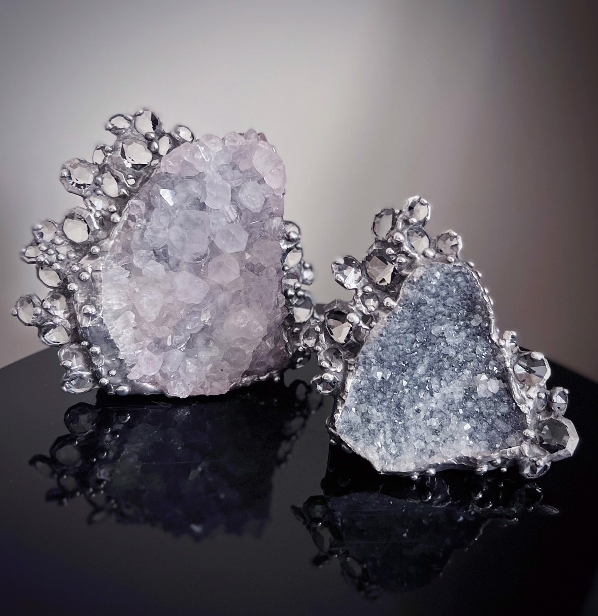 Geodes with Silver Solder and Antique Chandelier Crystals by Trinka 5 Designs