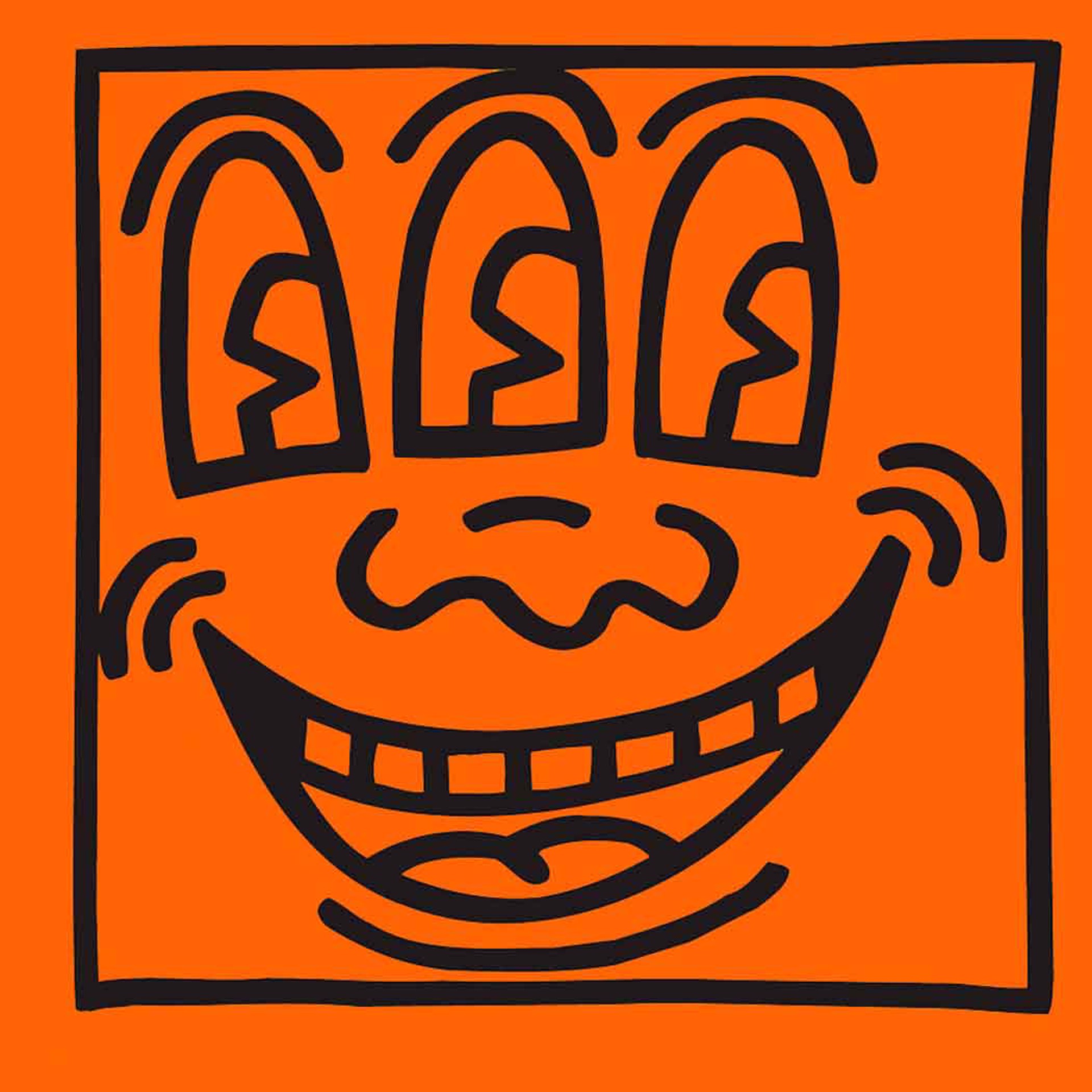 Three Eyed Face on Orange 3x3 Square Magnet by Keith Haring