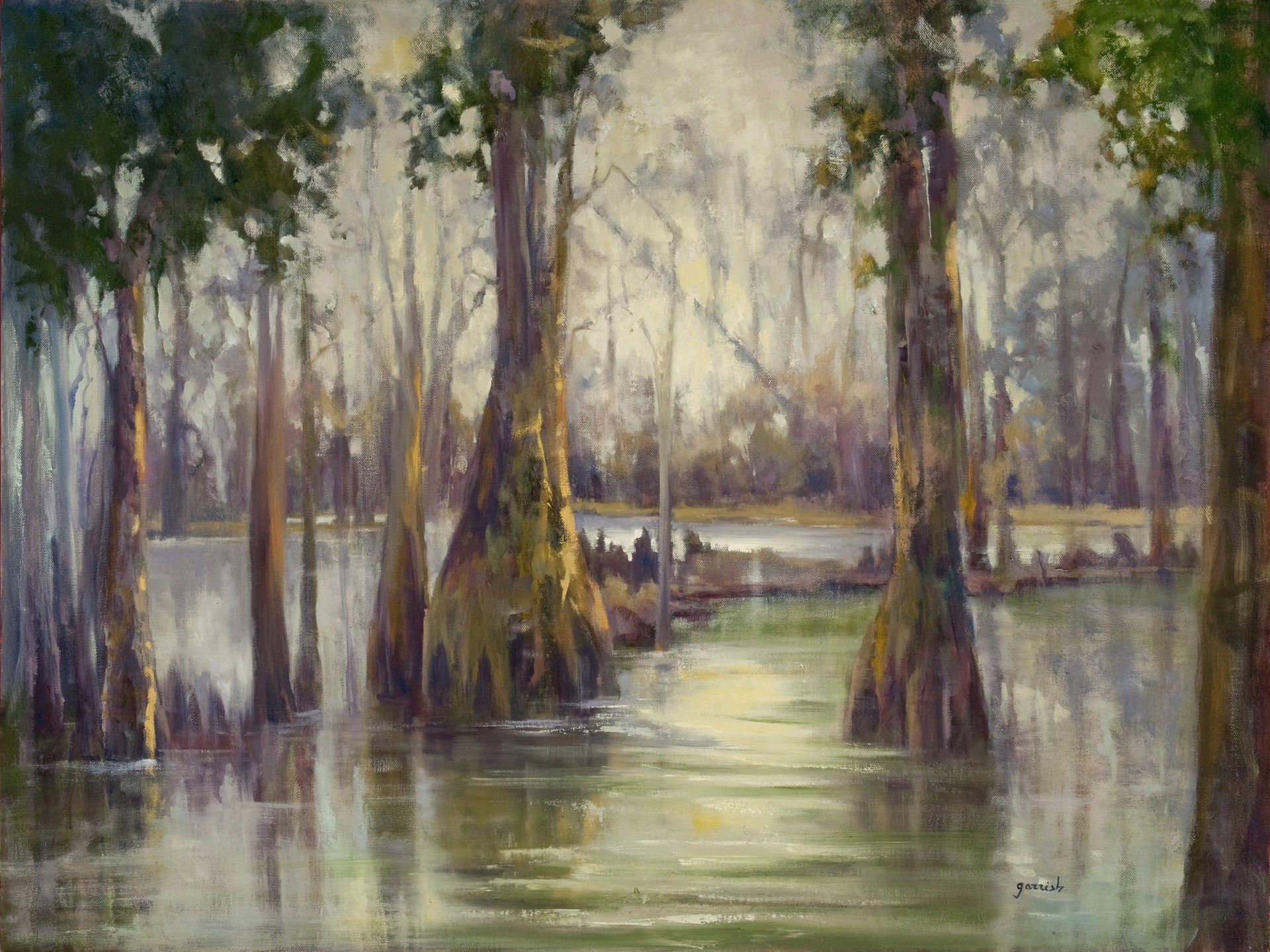 "Cypress Reflection" is an original oil painting by Mary Garrish