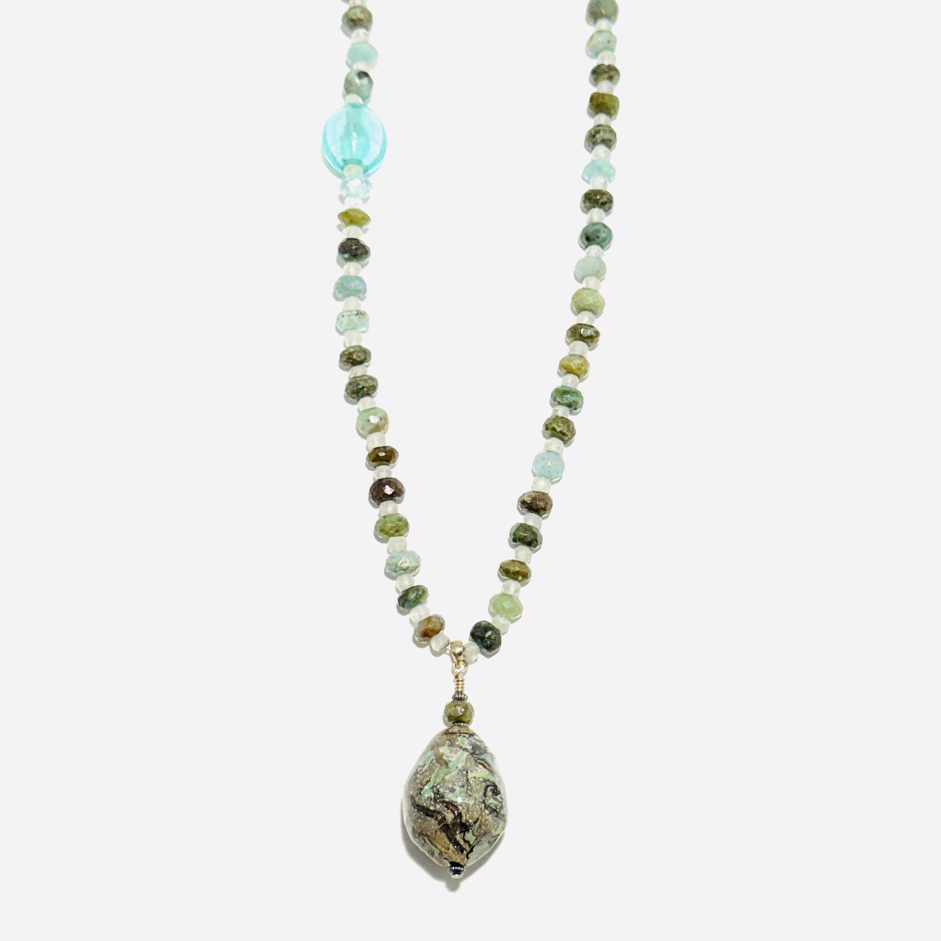 Silver Ivory Shards Pendant, Peruvian Opal and One Bubble Bead Bead Necklace LS23-49 by Linda Sacra