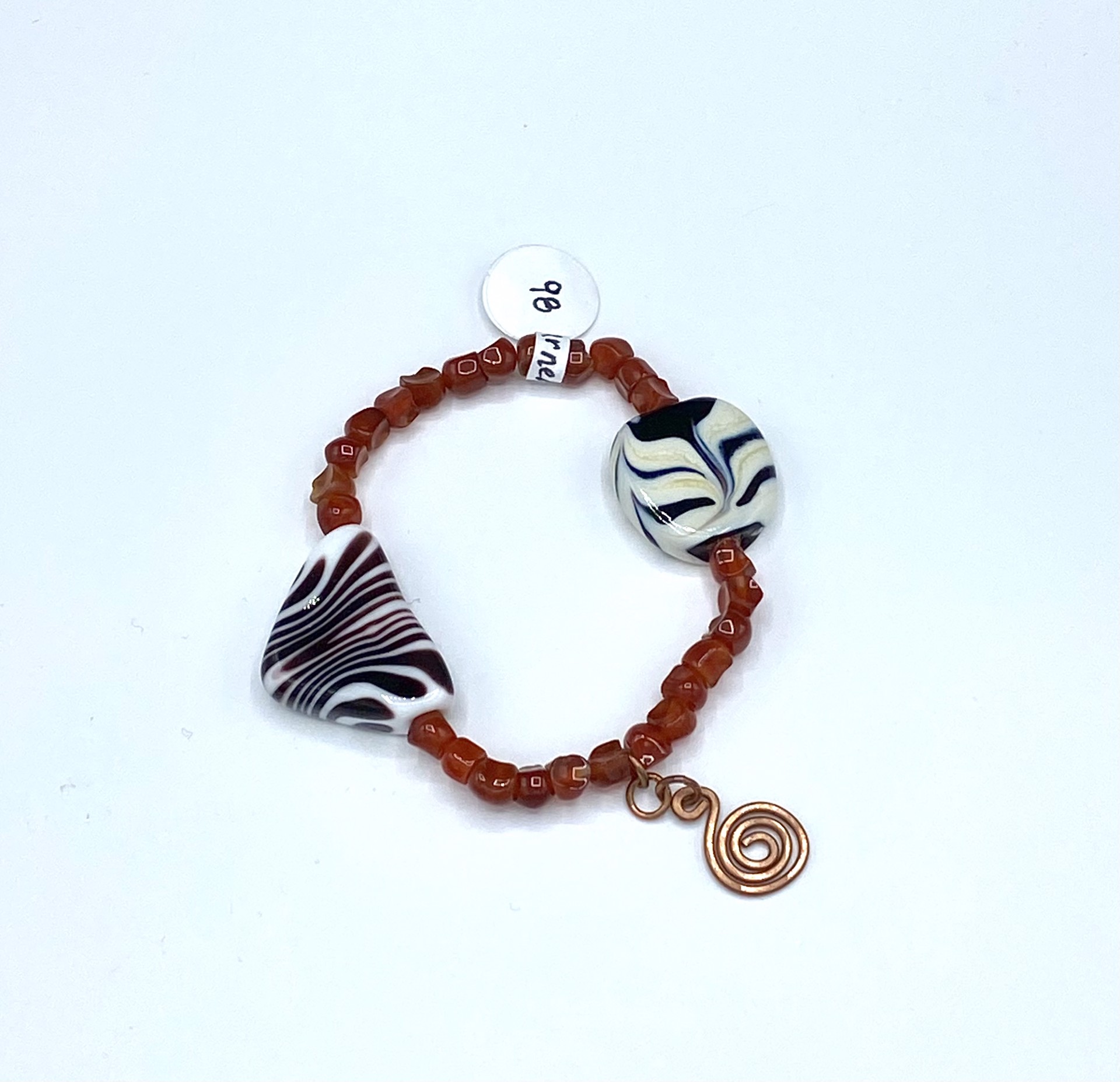 Carnelian with Black and White Gravity Triangle Bead Bracelet by Emelie Hebert