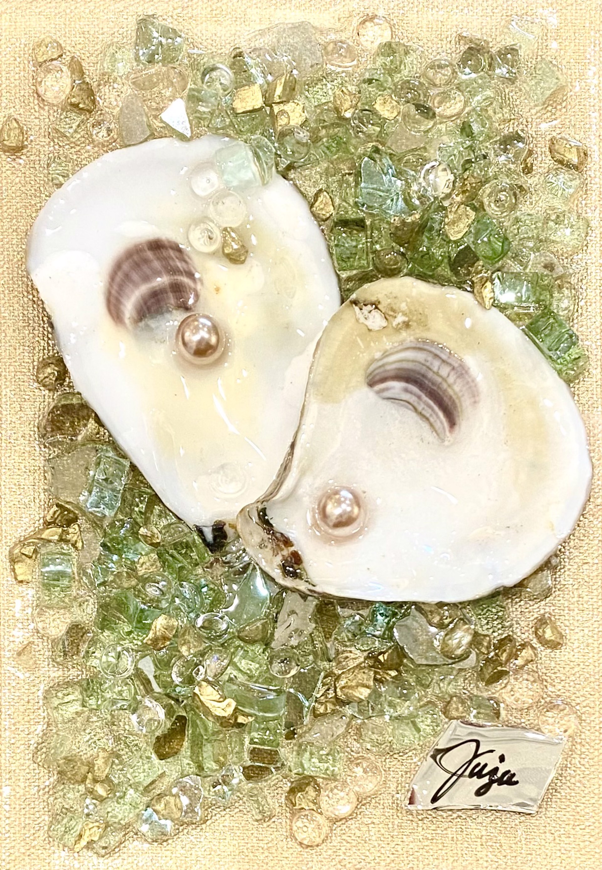 Sea Green Halfshell Heart by Good Juju Glass Art