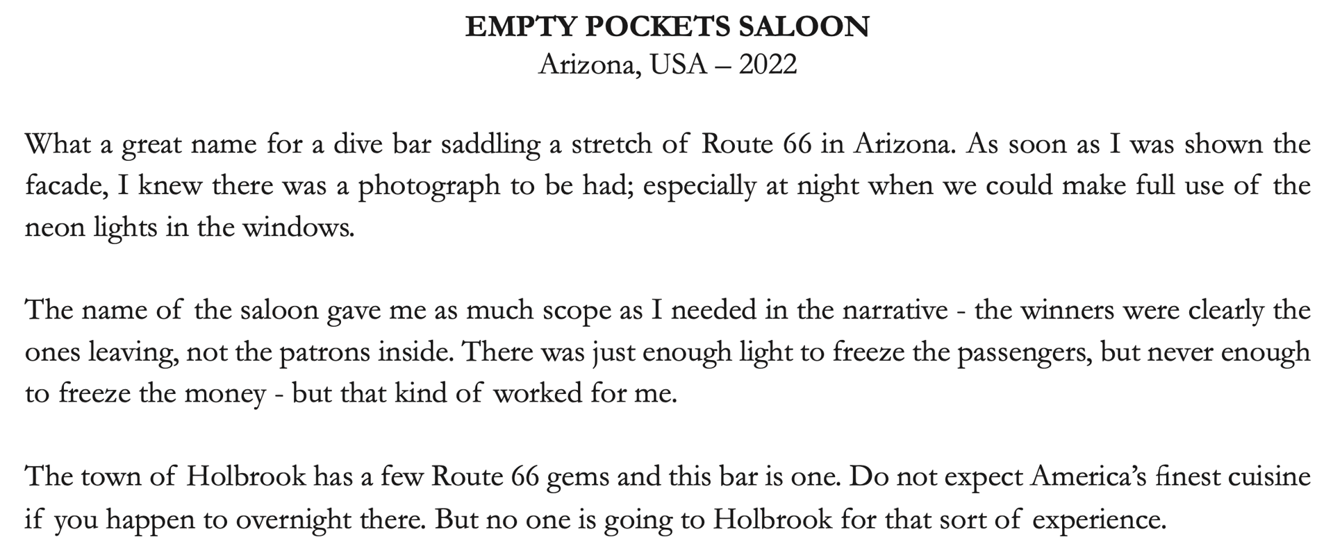 Empty Pockets Saloon by David Yarrow