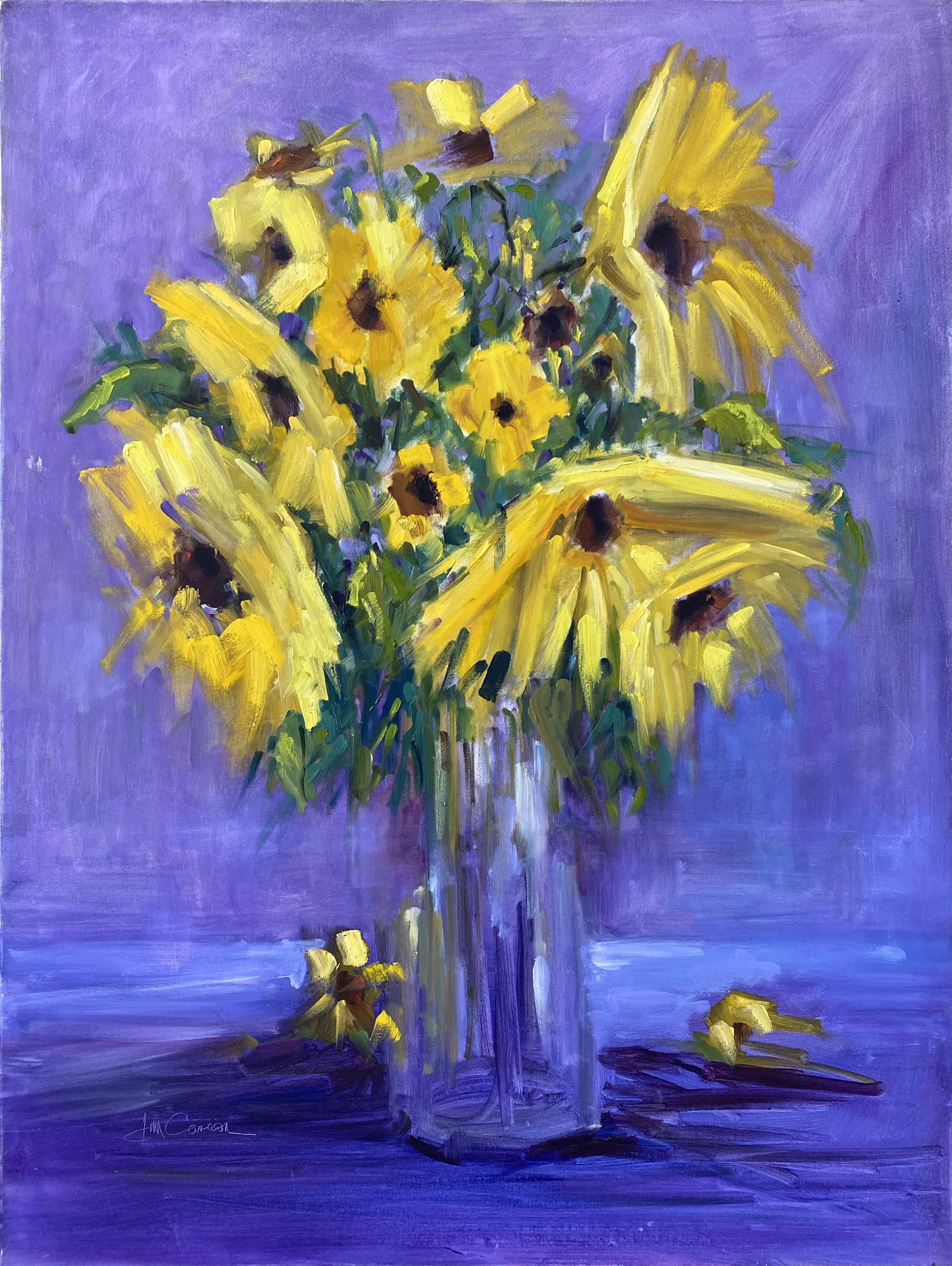 "Sunflowers in Complement" original oil painting by Jim Carson