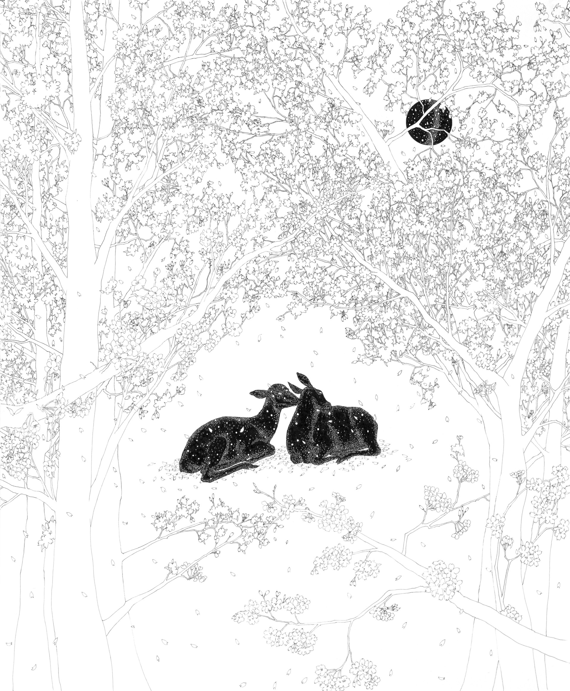Spring (Two Deer in Cherry Blossom Trees by Izumi Yokoyama