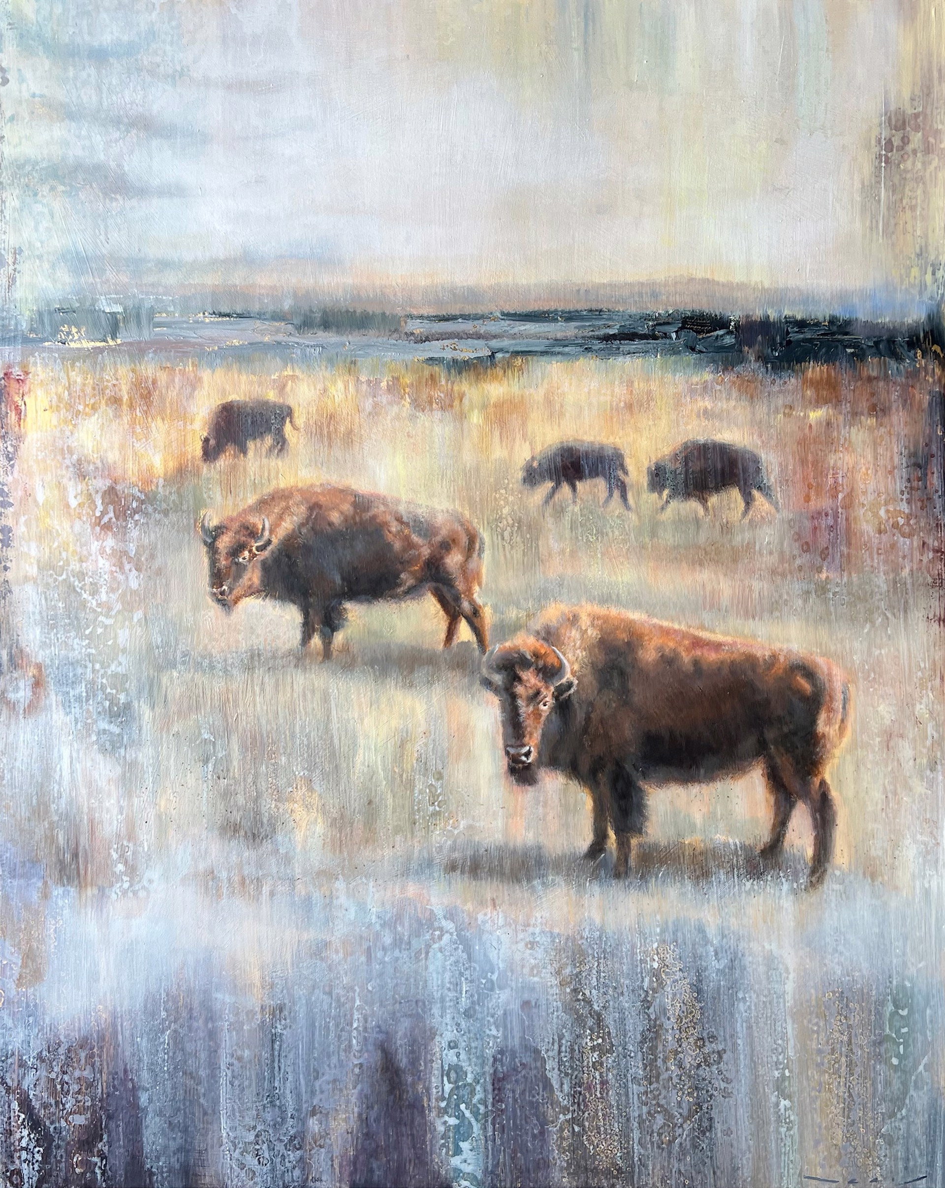 Original Oil Painting By Nealy Riley Of Bison