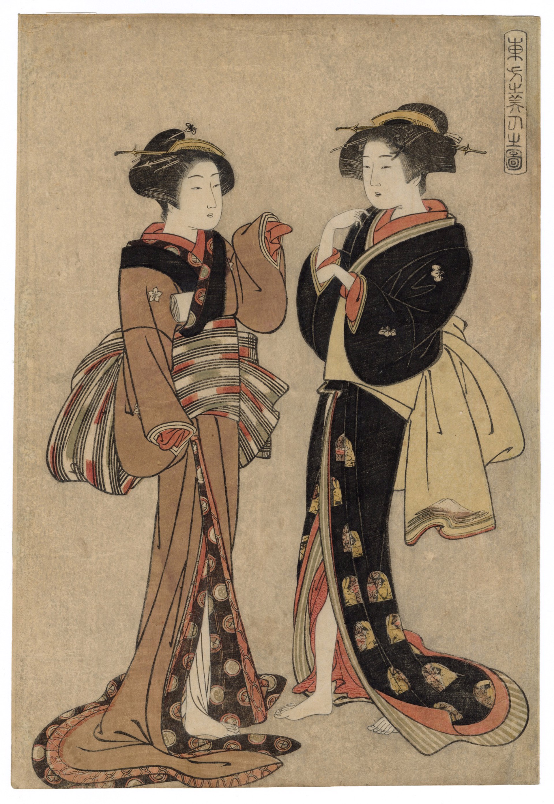 Two Bijin (Beauties) by Shigemasa Kitao