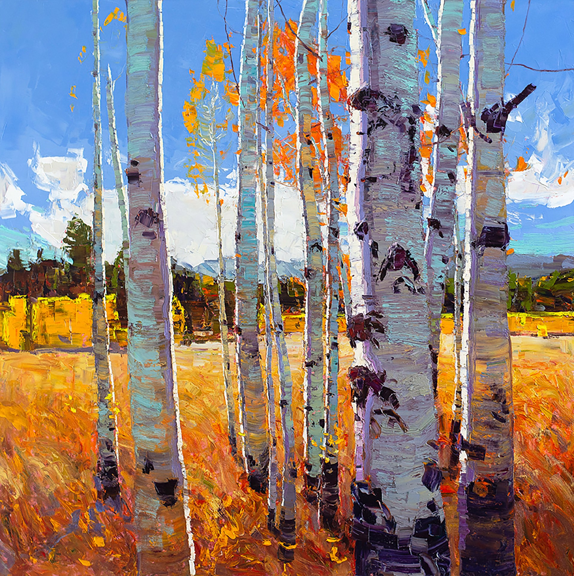 Original Oil Painting By Silas Thompson Of Aspens In The Fall Yellow And Orange Grass