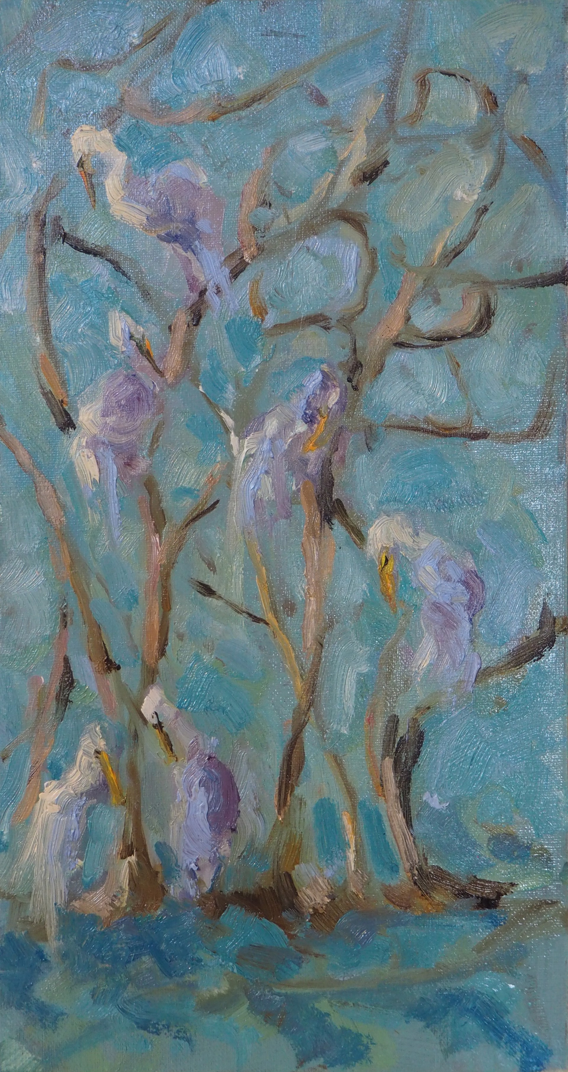 "Egrets with Light Aqua" Original oil painting by Karen Hewitt Hagan