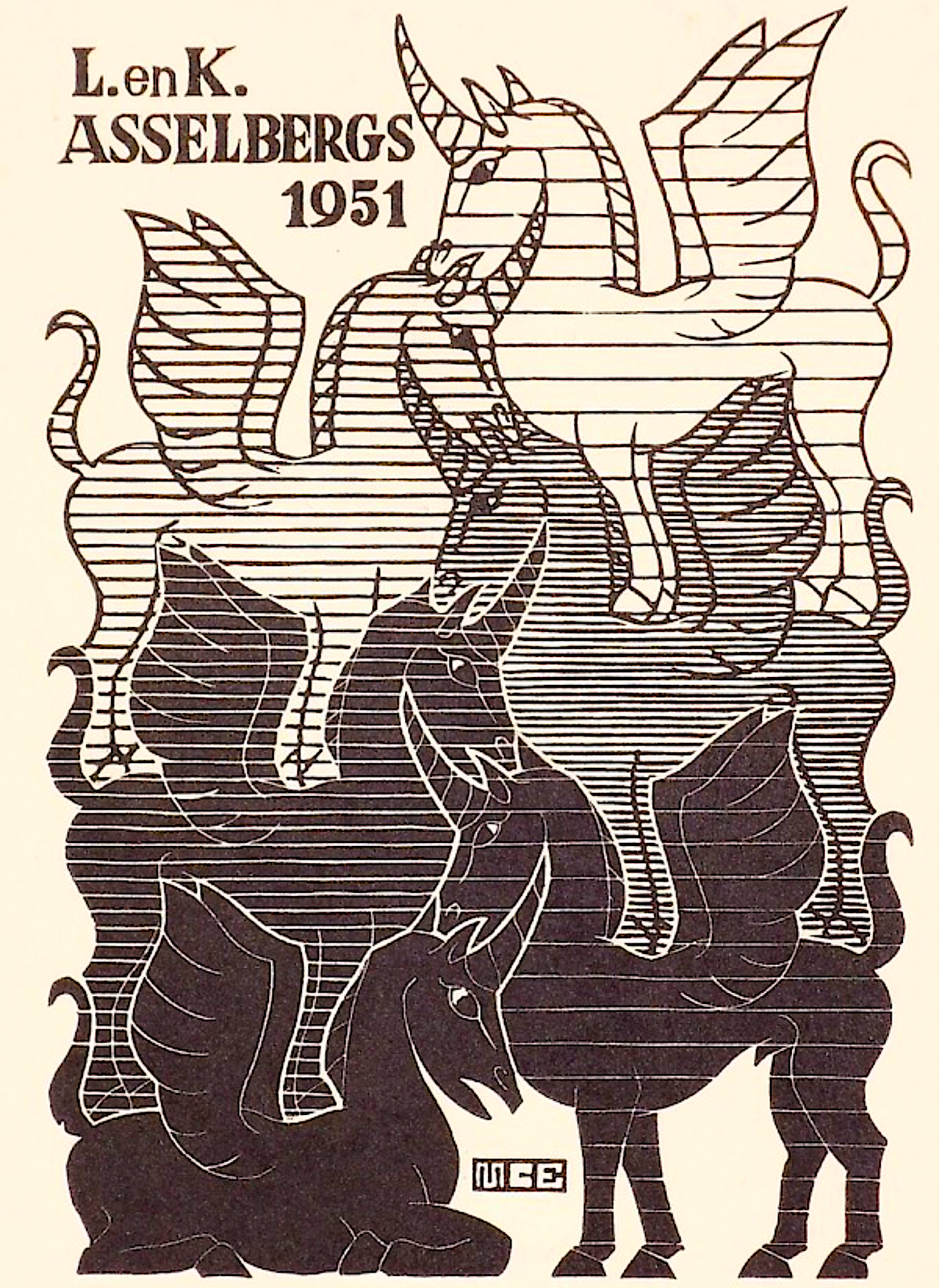 Unicorns - New Year's Greeting Card by M.C. Escher