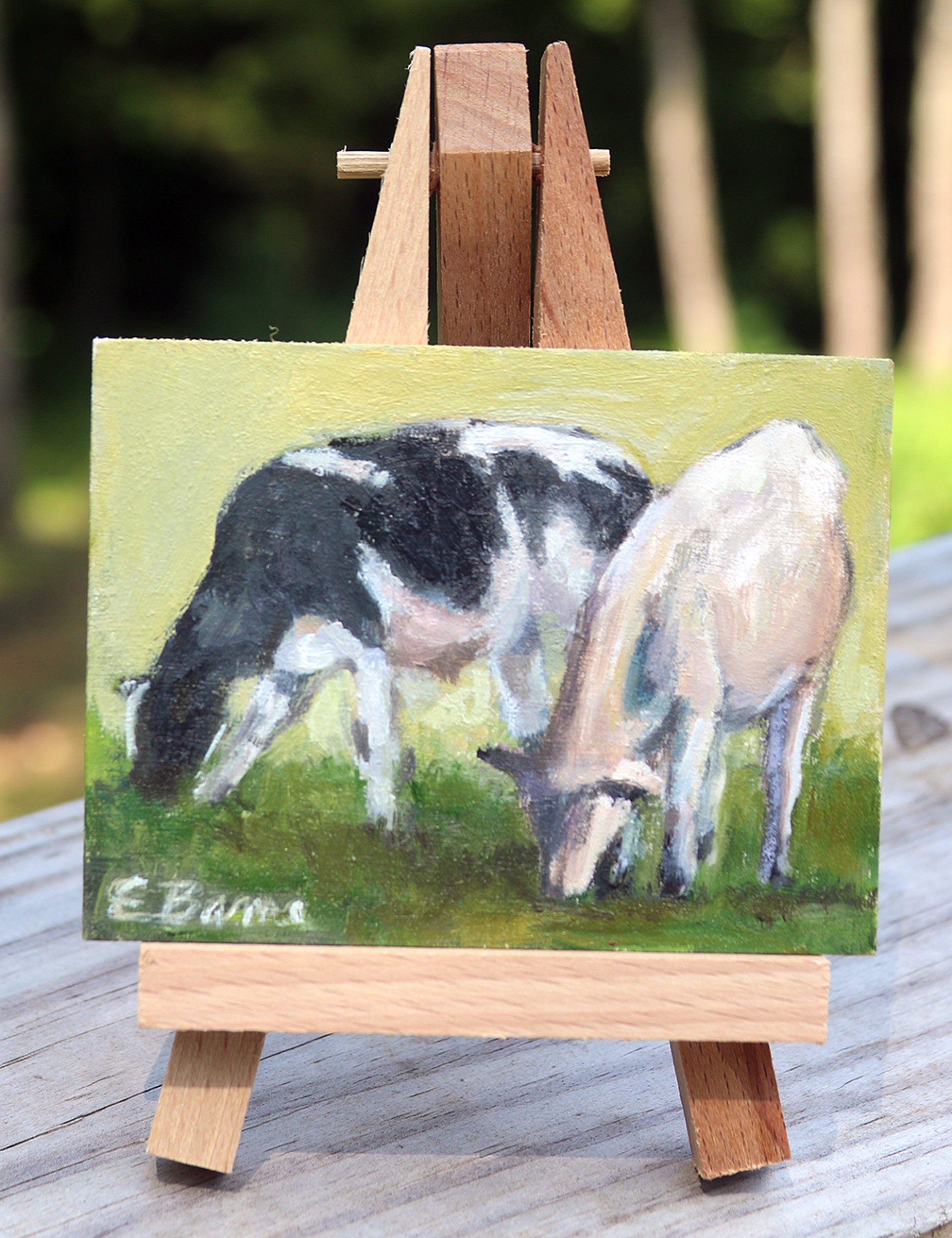 Small Oil Painting with Easel by Elizabeth Bame