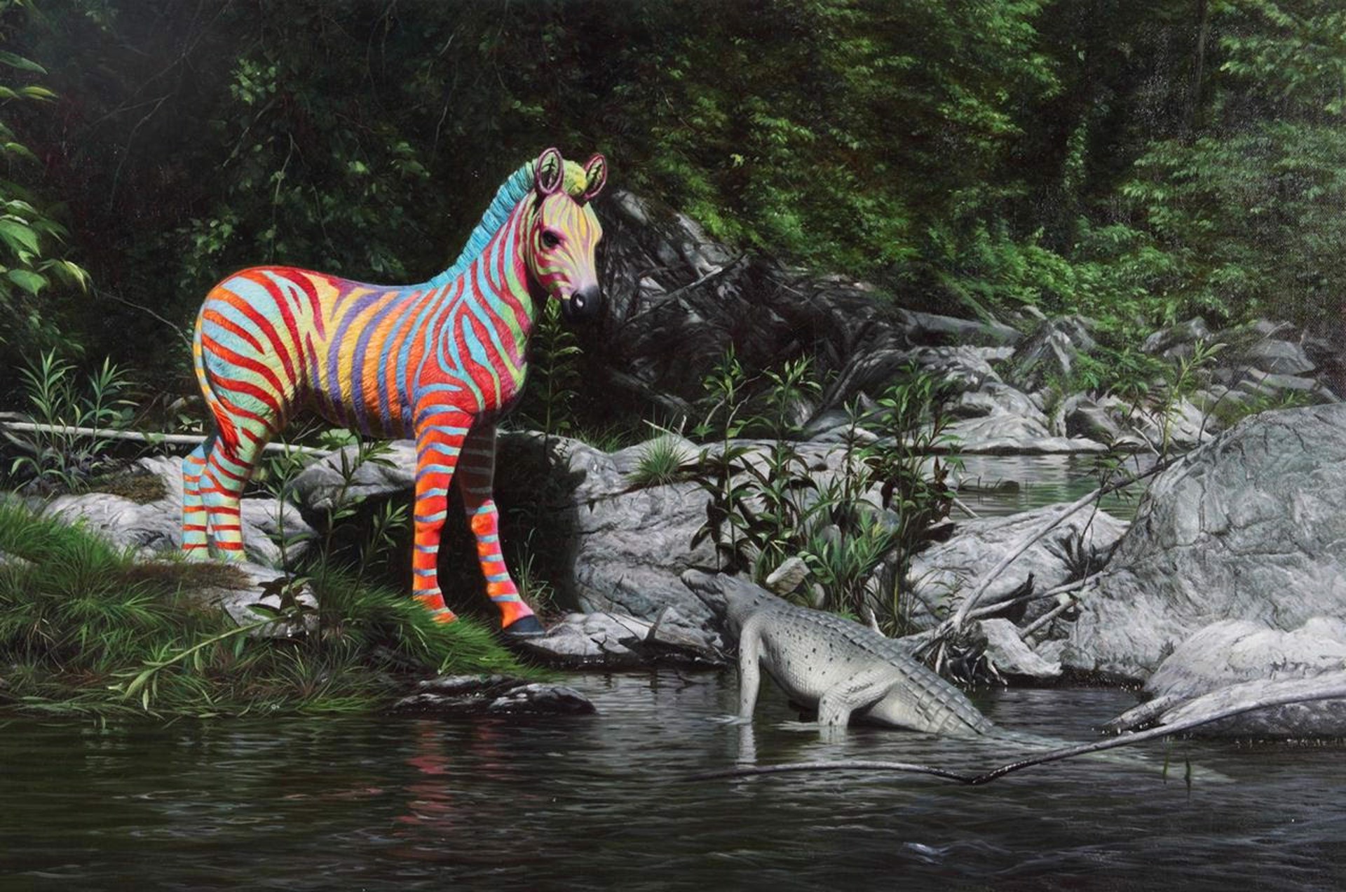 Rainbow Zebra Alligator by Ron English