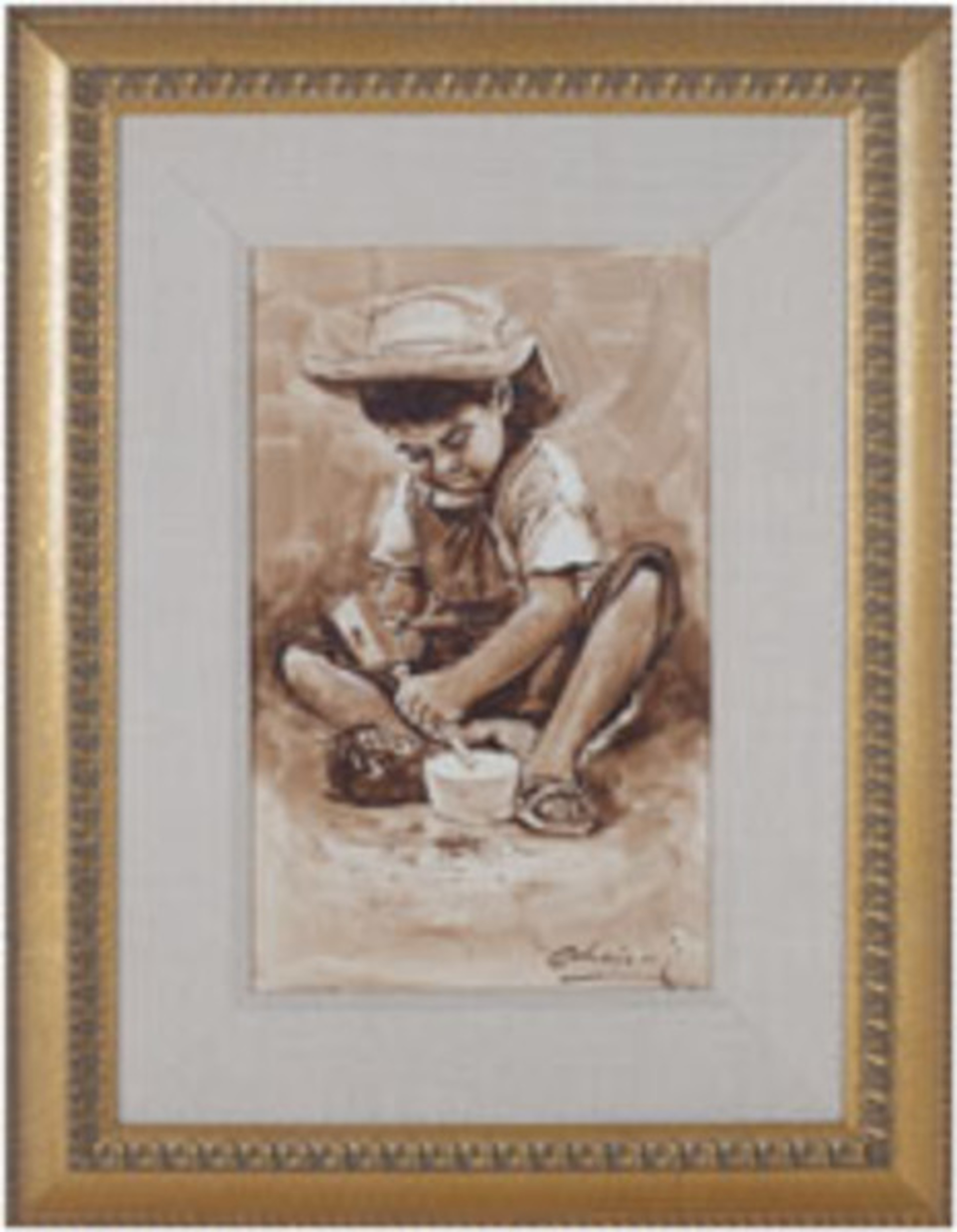 Nino Trabajador (Child Carving Wooden Bowl)-Ayacucho by Abelardo Marquez