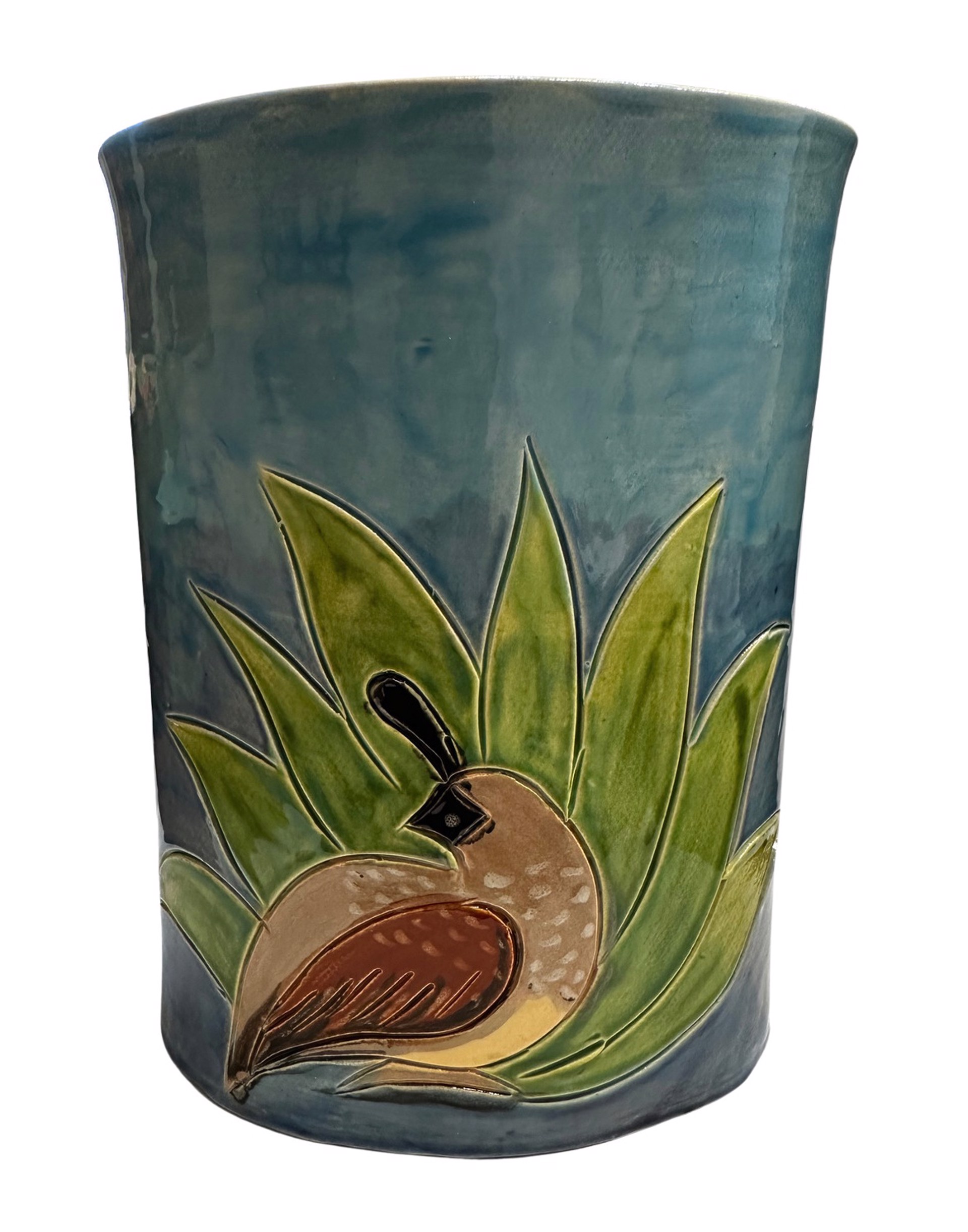 Teal and Blue Oval Quail Vase by Robin Chlad