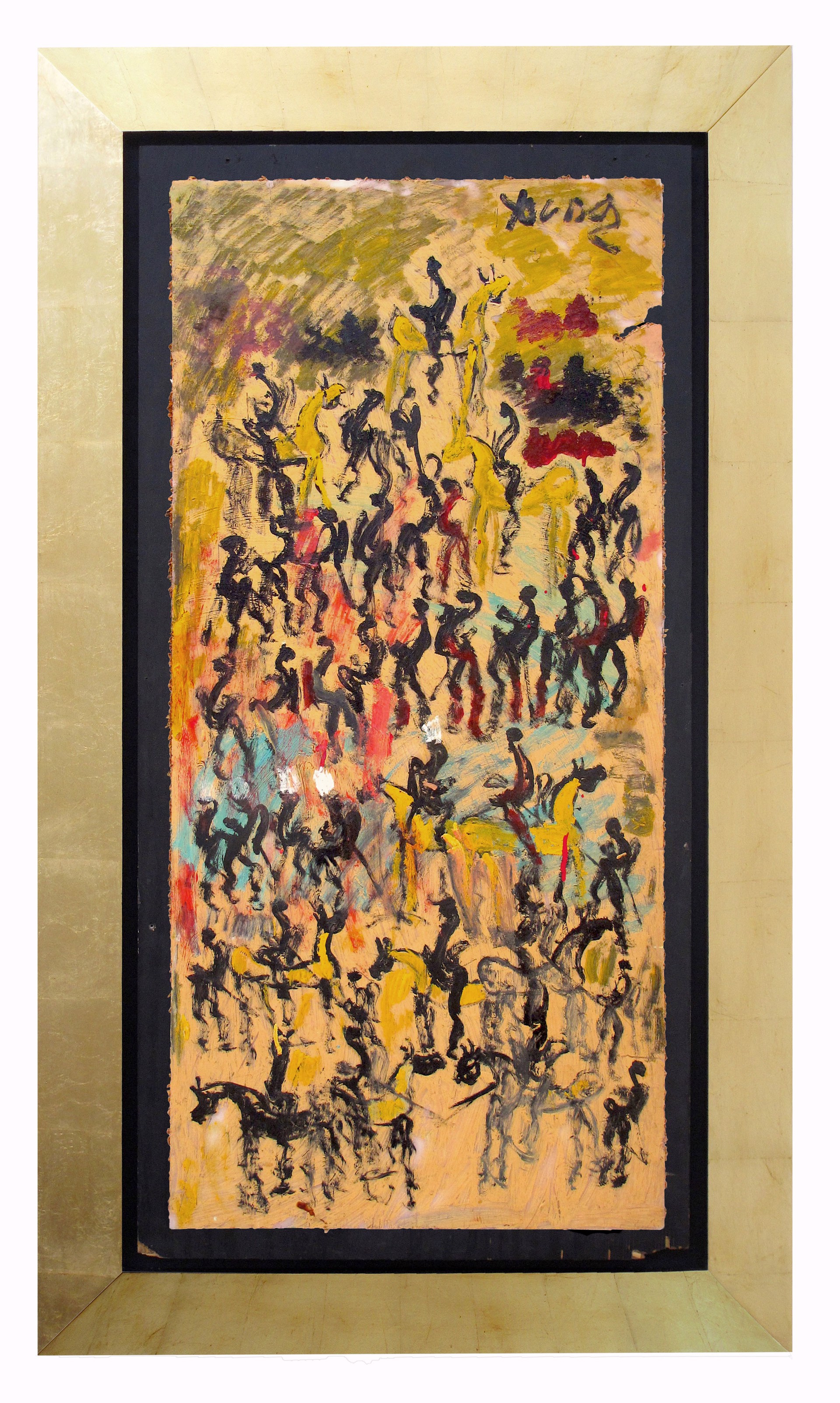Untitled (Horses and Warriors on Yellow) by Purvis Young