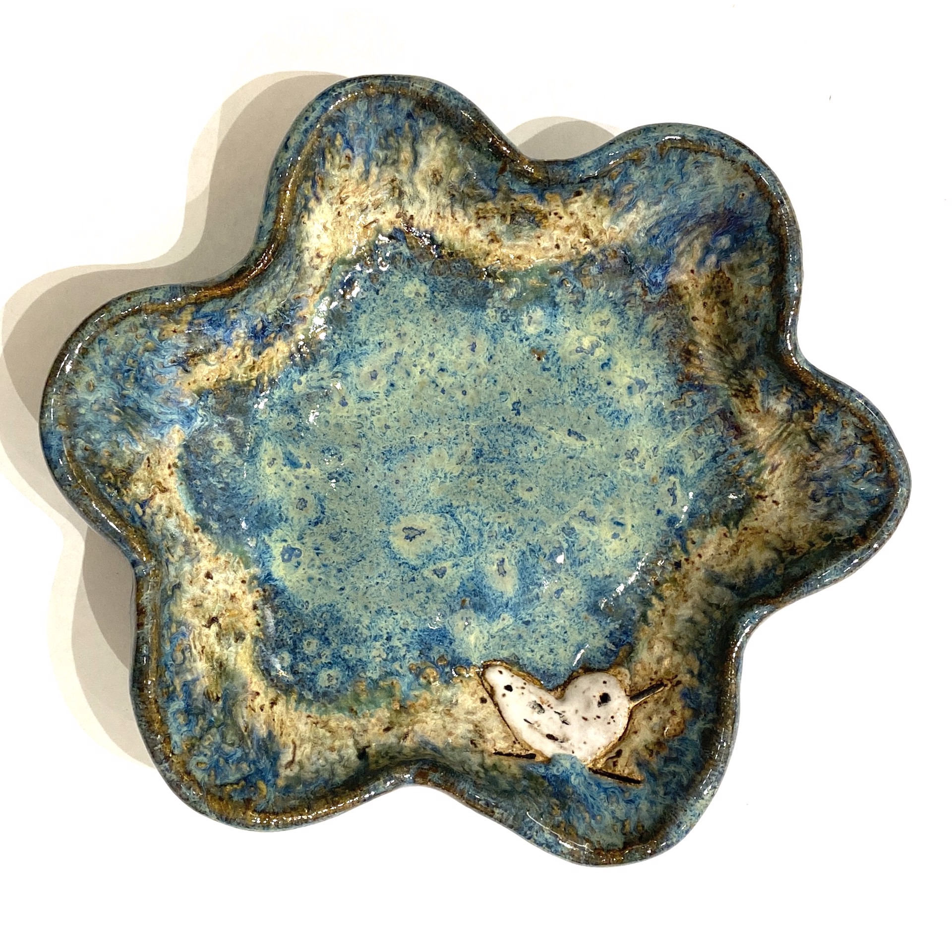 Pool Dish with Sandpiper (Blue Glaze) LG23-1080 by Jim & Steffi Logan