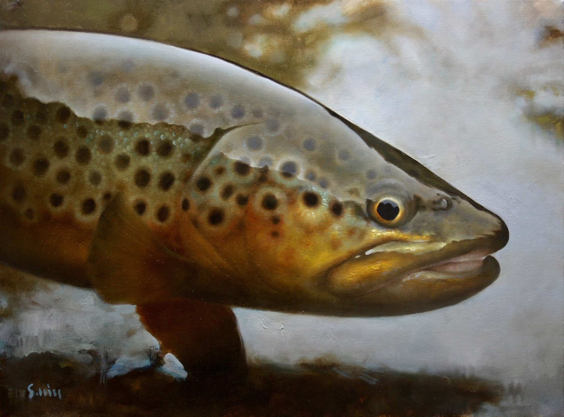 Original Oil Painting Featuring A Brown Trout