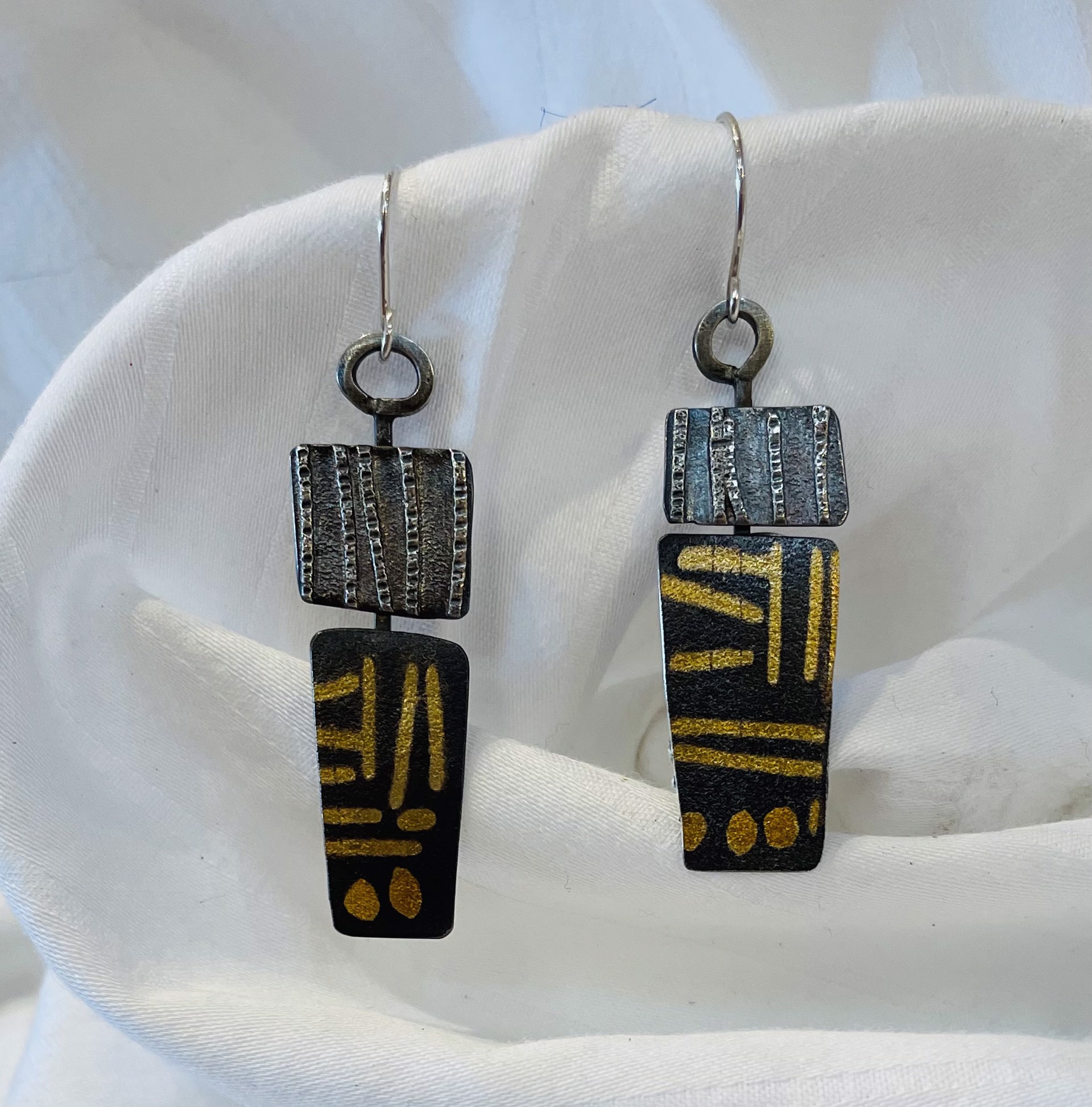 AC 257  22 kt Gold Fused with Argentium Earrings by Annette Campbell