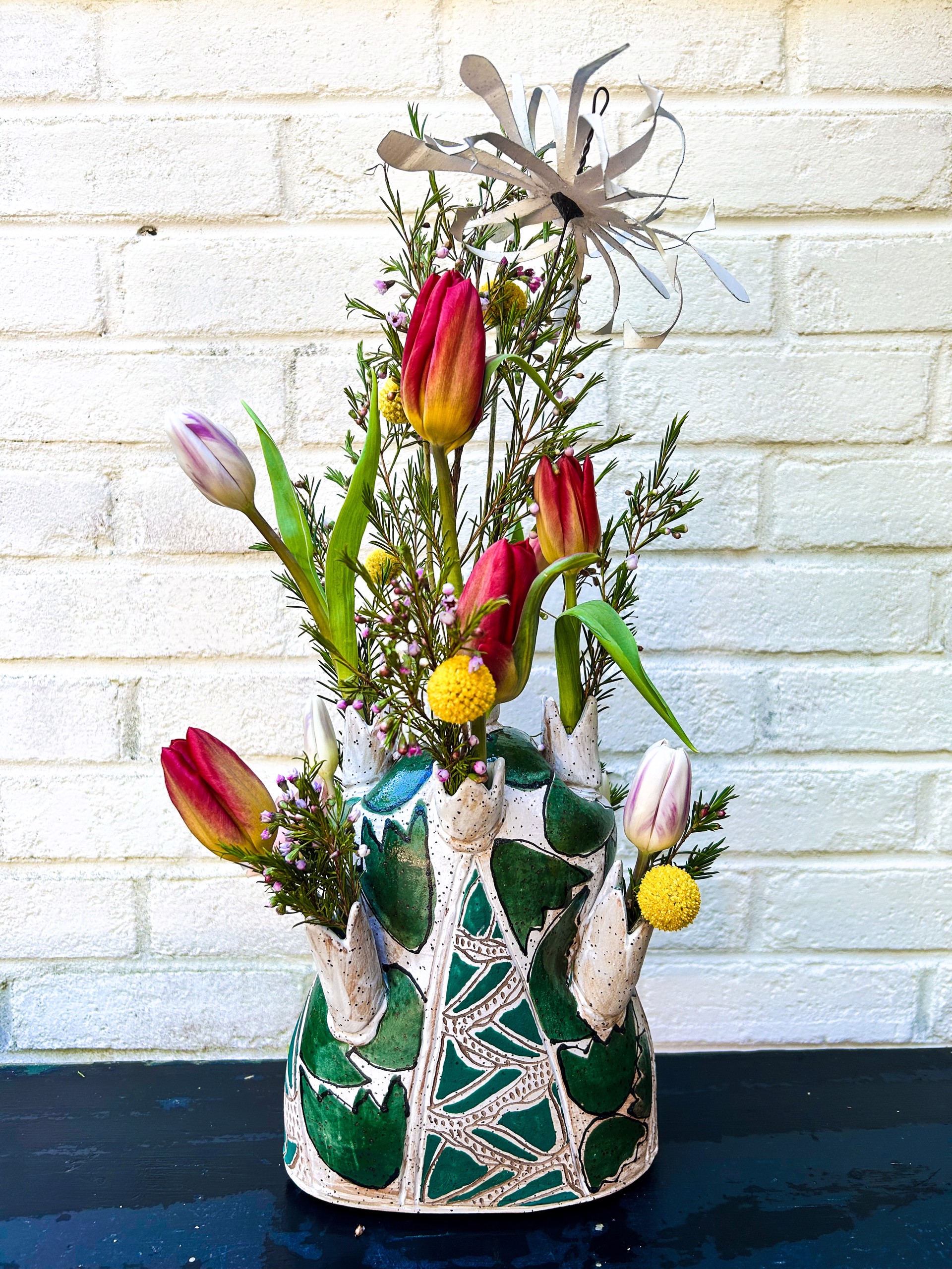 Flower Brick Green & White 2 by Annie Singletary