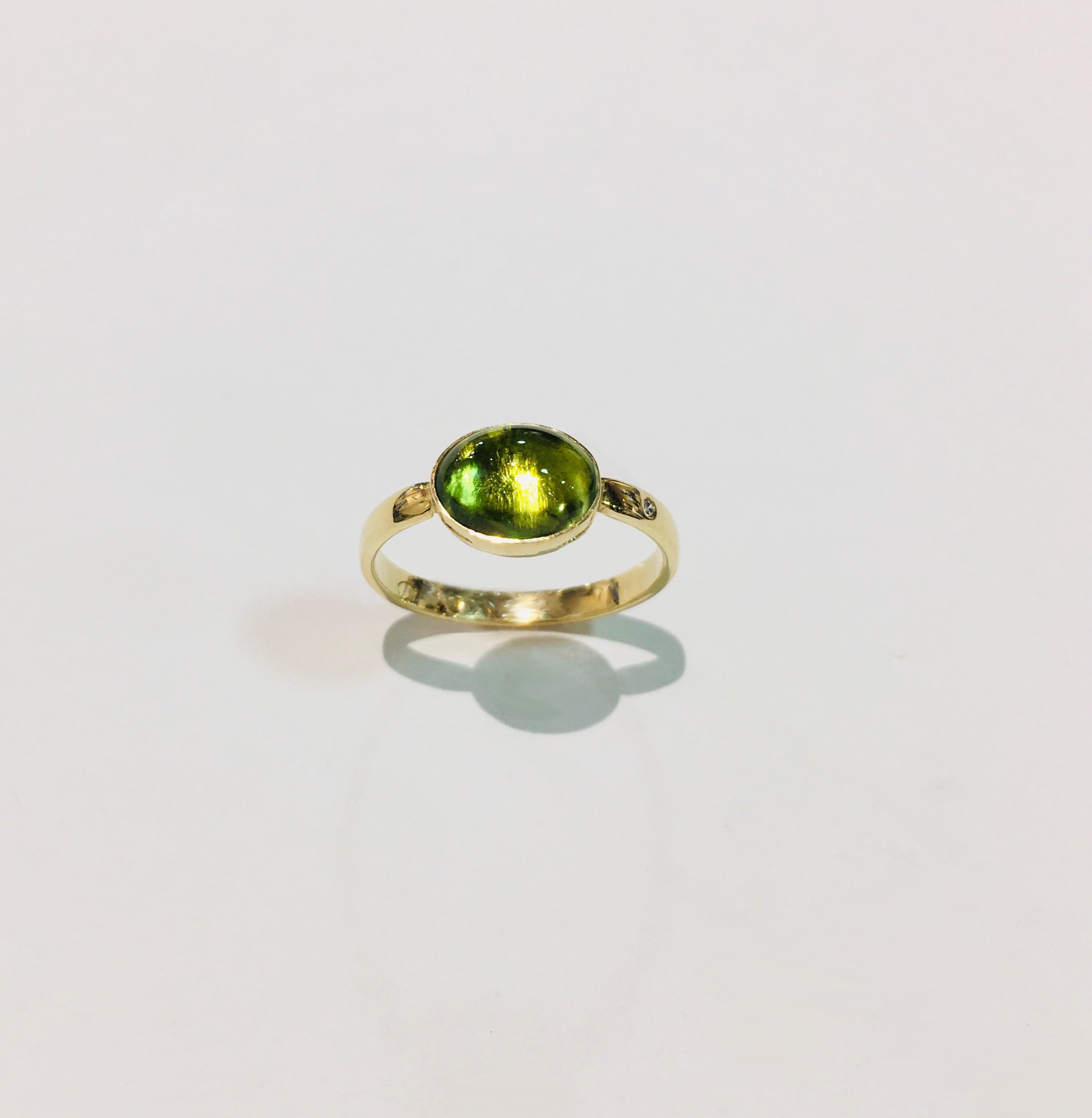 14K Gold, Peridot Ring with Small Diamond by D'ETTE DELFORGE