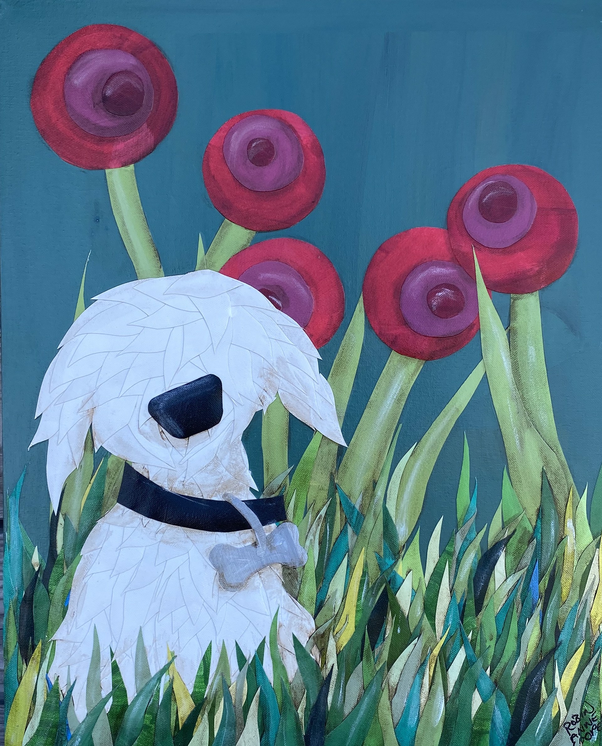 Dog Stopping To Smell The Roses by Robin Cooper