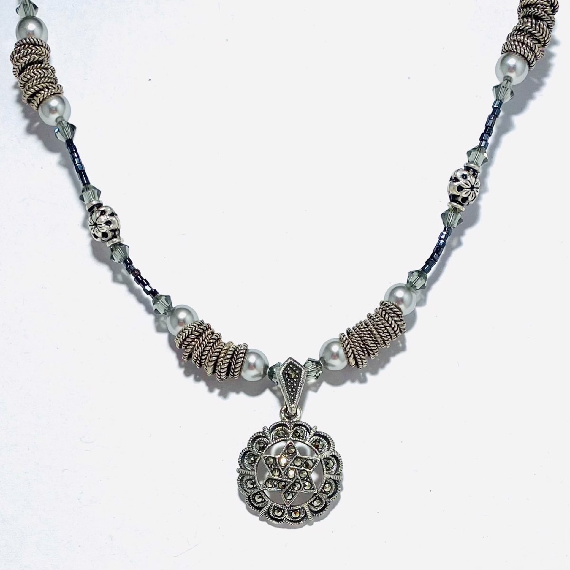 SHOSH22-48 Marcasite Vintage Star of David 18" Necklace by Shoshannah Weinisch