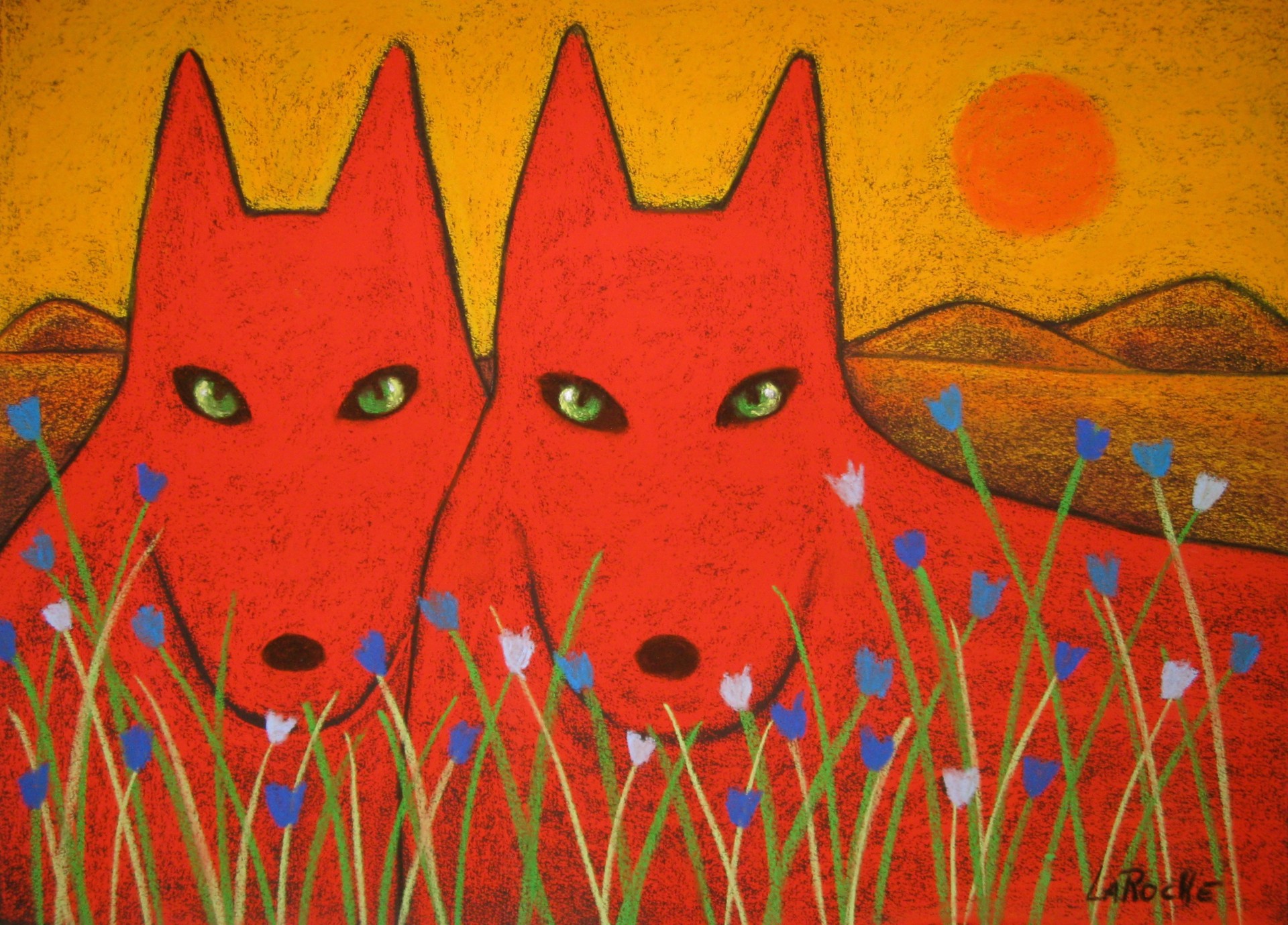 'Red Wolves/Red Sun' SOLD Commission by Carole LaRoche