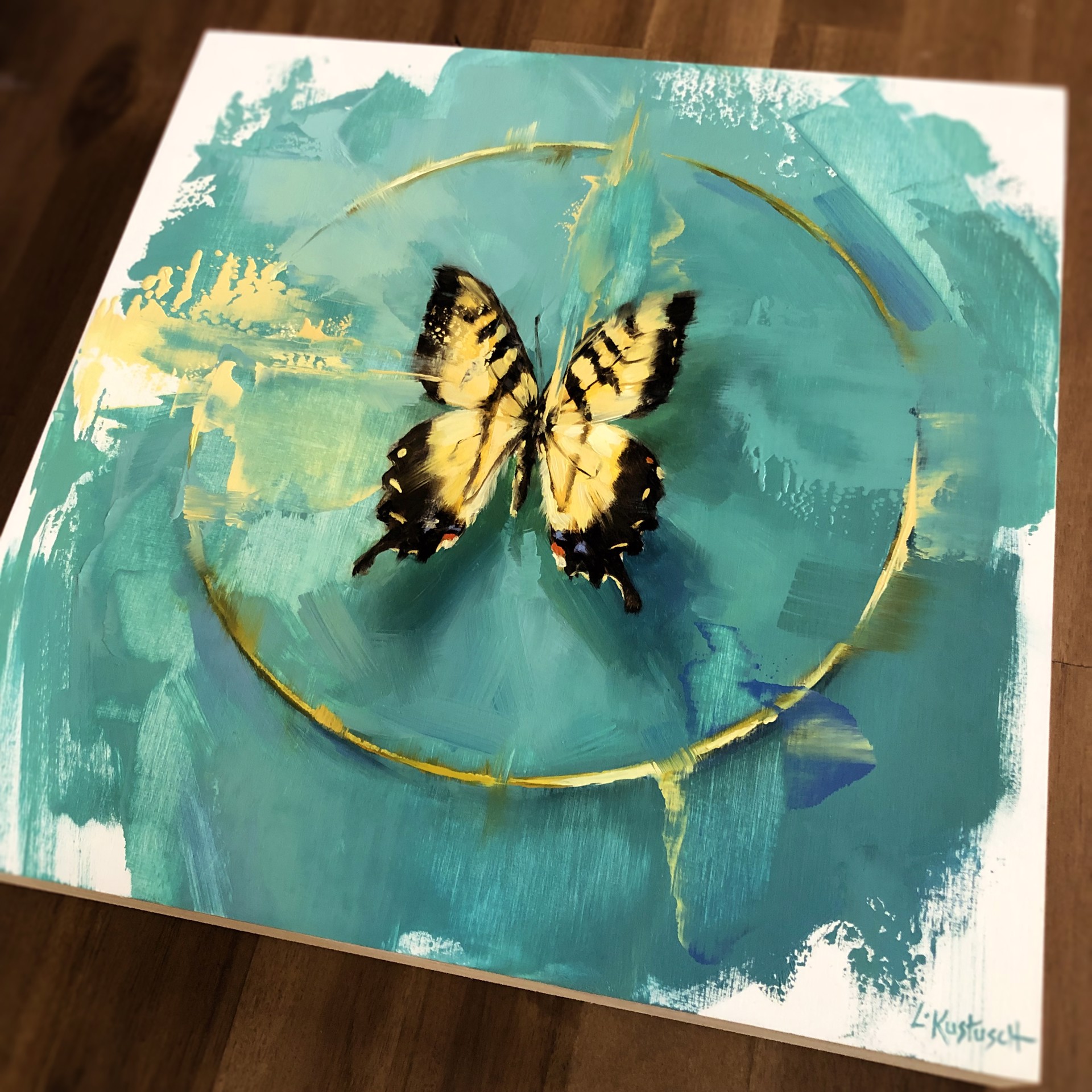 The Tiger Swallowtail on Shades of Aquamarine by Lindsey Kustusch