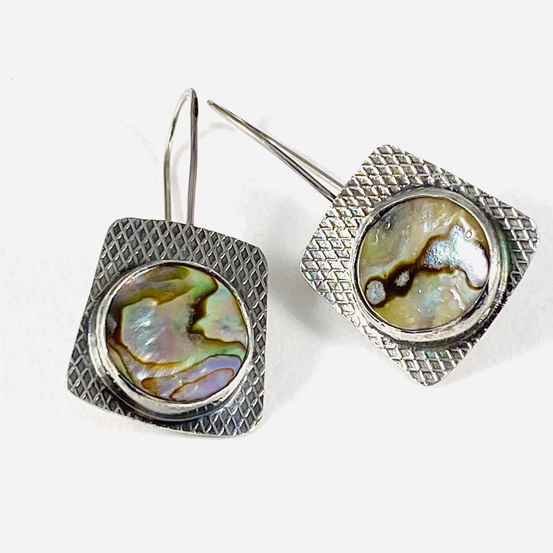 Hand Stamped Sterling Abalone Shell Earrings AB21-58 by Anne Bivens