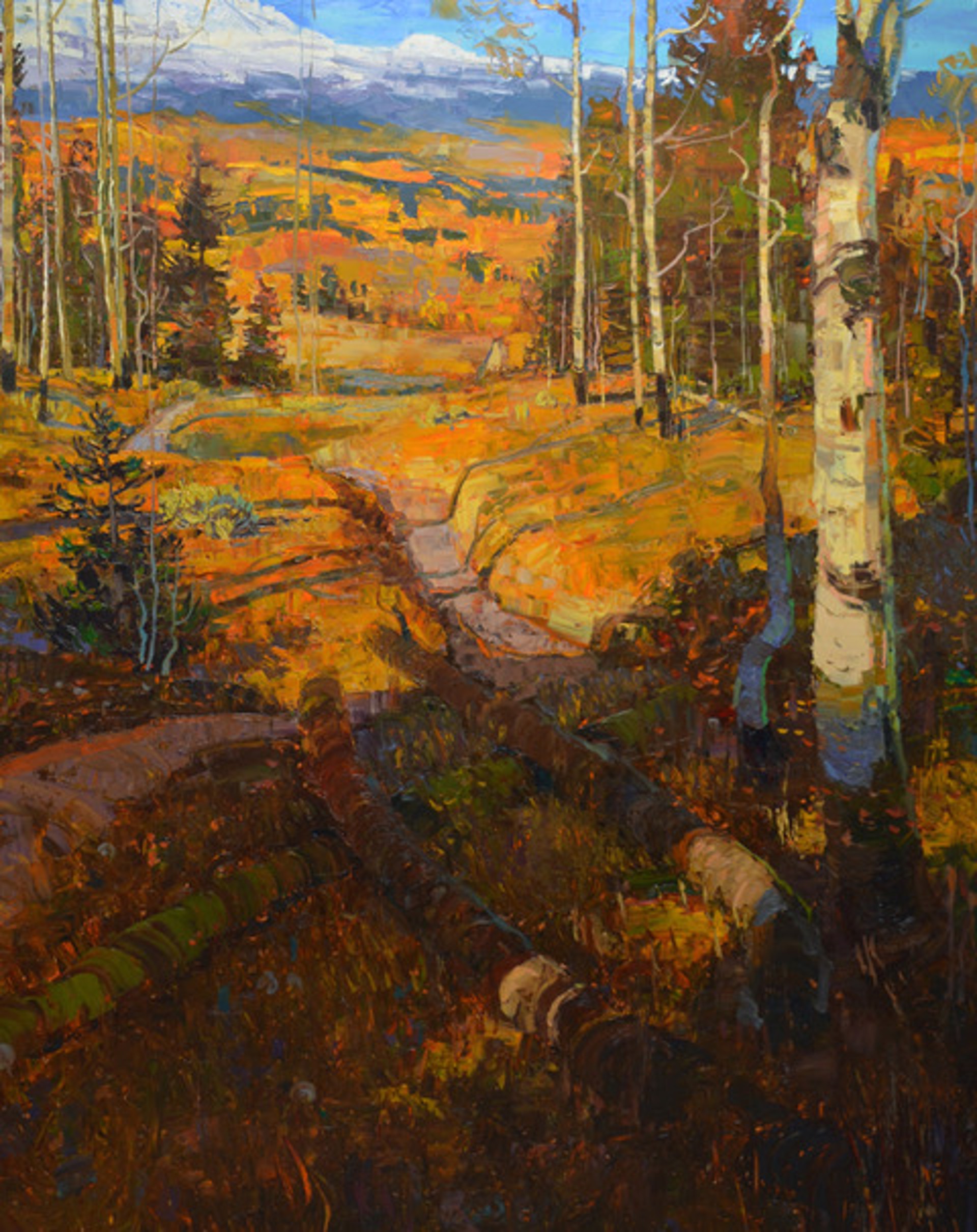 An Oil Painting On Canvas Of A Path Through Aspen Trees In The Fall Or Autumn By Silas Thompson Available At Gallery Wild