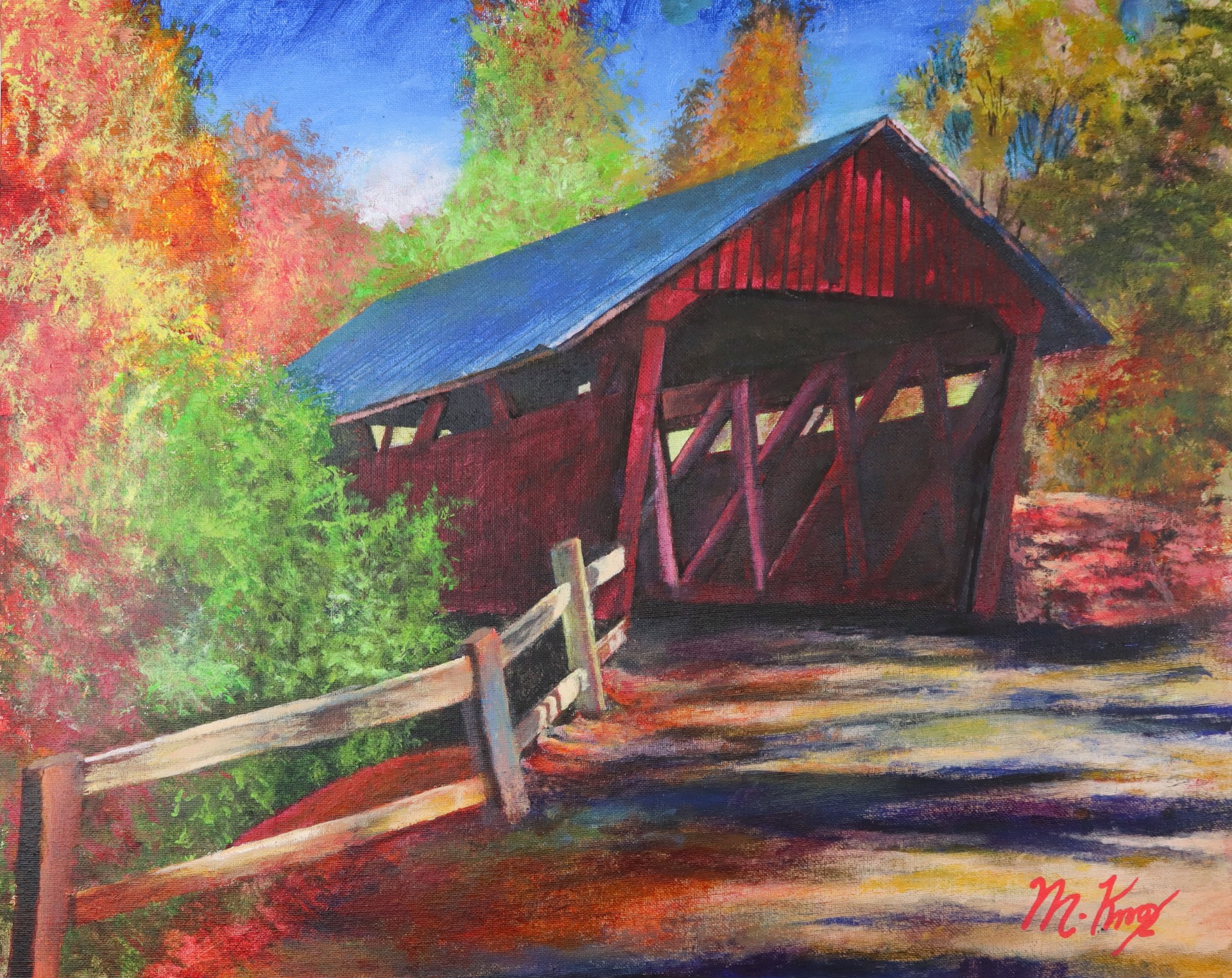 Covered Bridge in Autumn by Mike Knox